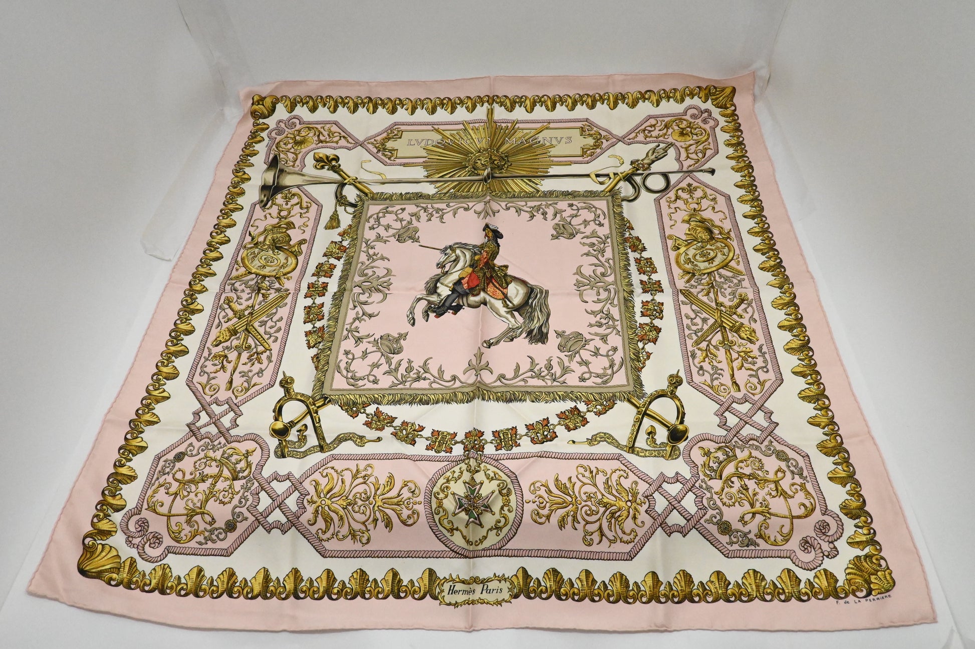 Hermes 'Ludovicus Magnus' Carre In Silk Handbag Pink Travel Bag