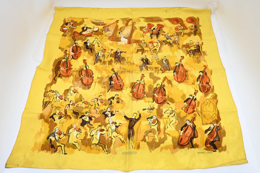 Hermes 'Concerto' Carre In Yellow Silk Handbag Travel Bag