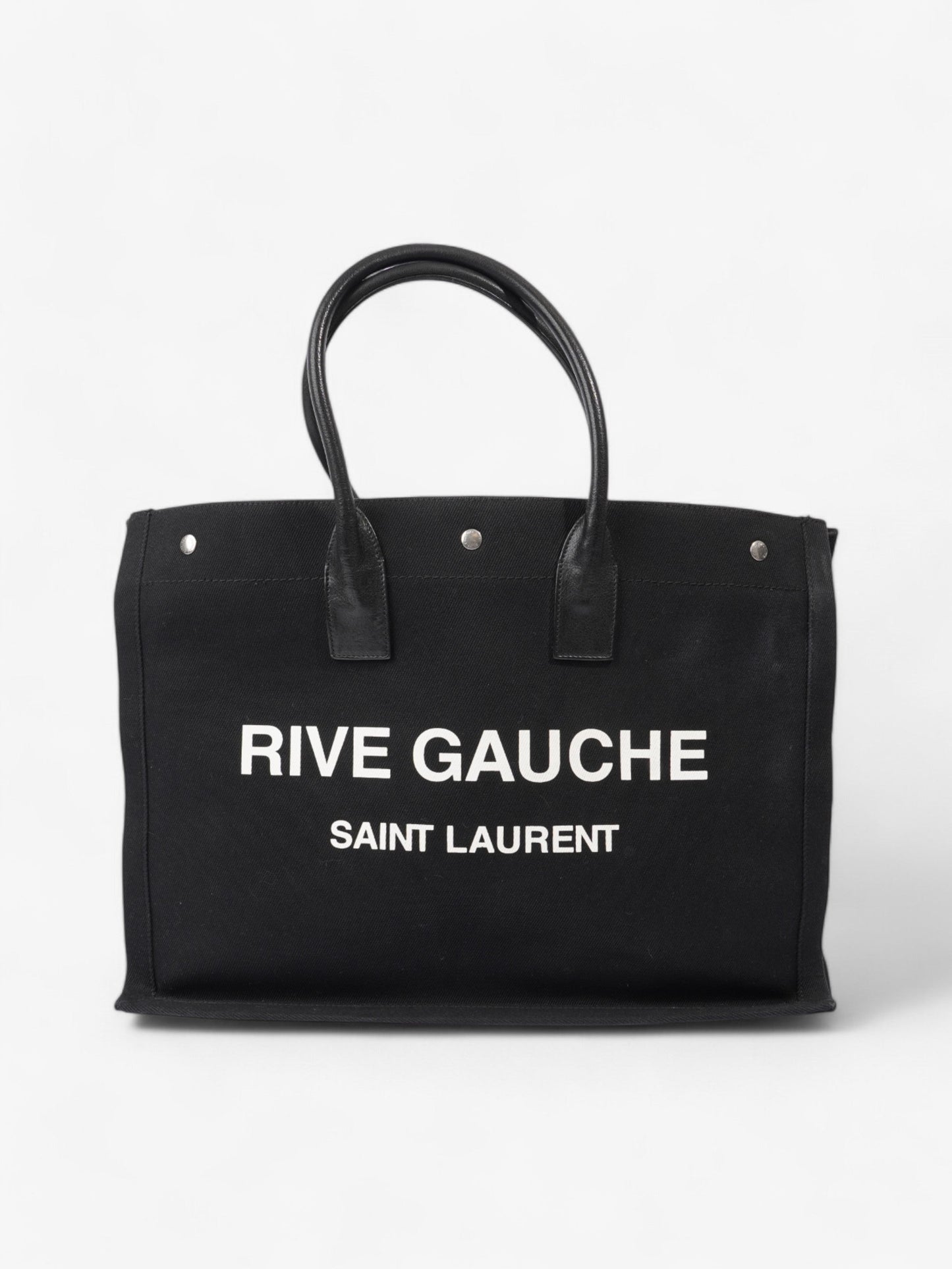 YSL Saint Laurent Rive Gauche Cotton Tote Bag Black White Large