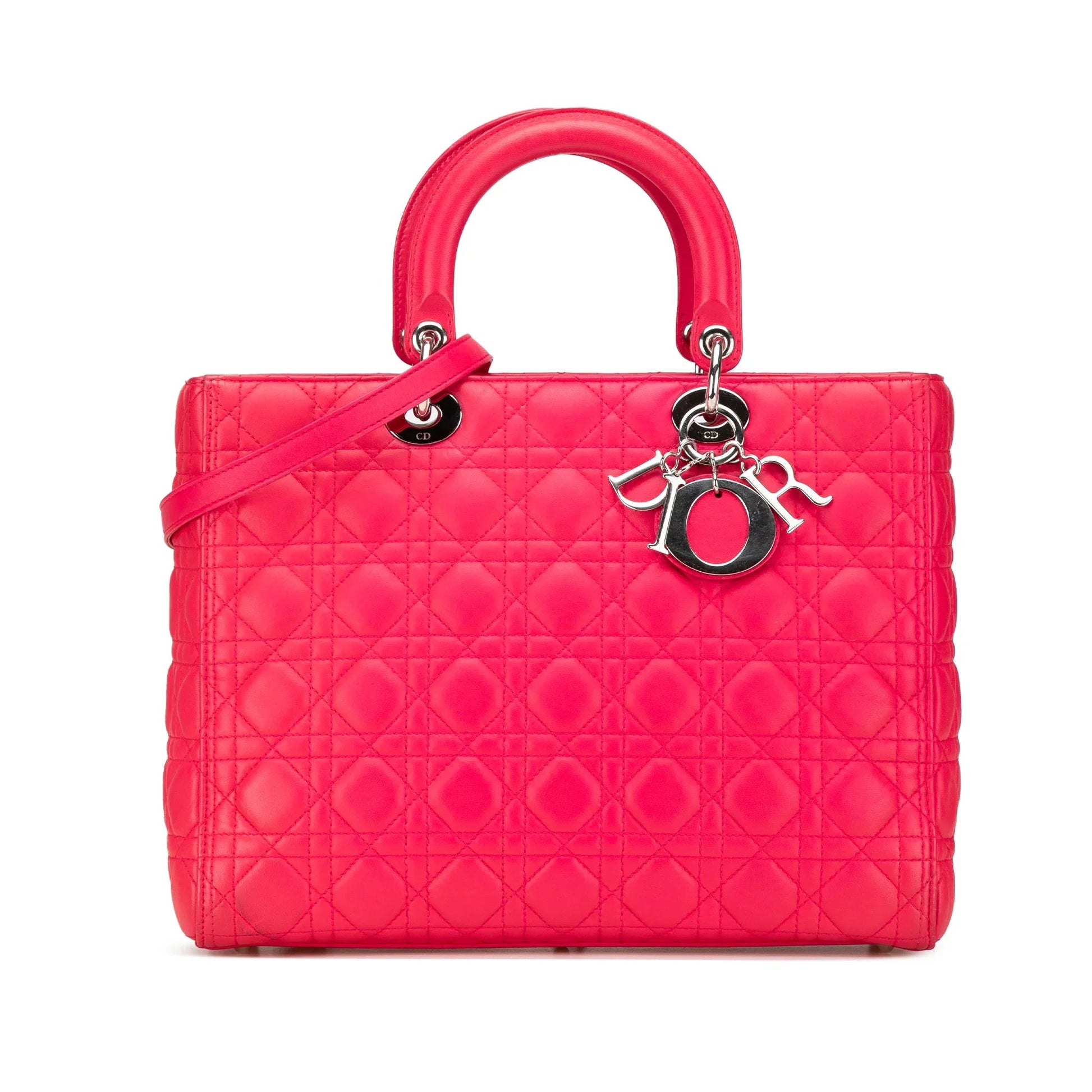 Dior Handbag Cannage Lady Satchel Lambskin Pink Large Satchel Bag