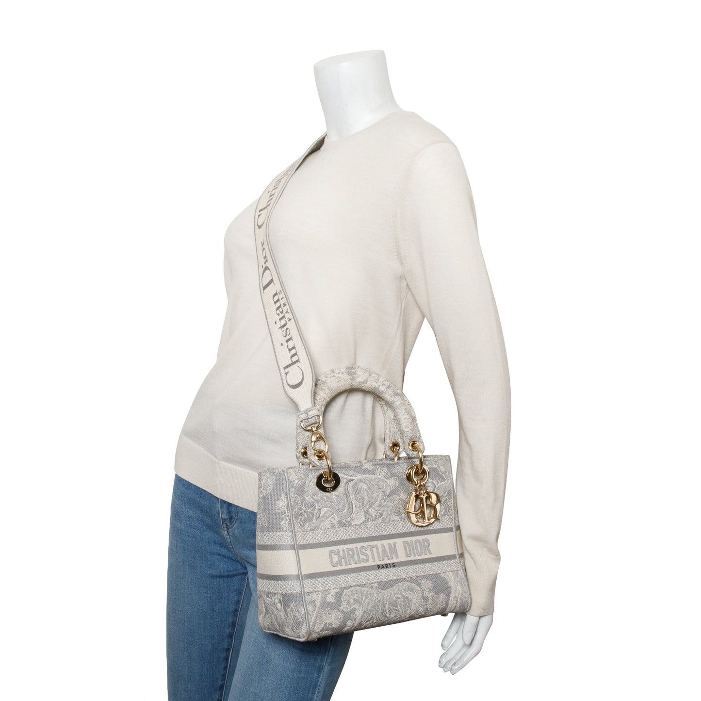 Dior Christian Grey Toile De Jouy Embroidered Lady Canvas Travel Bag