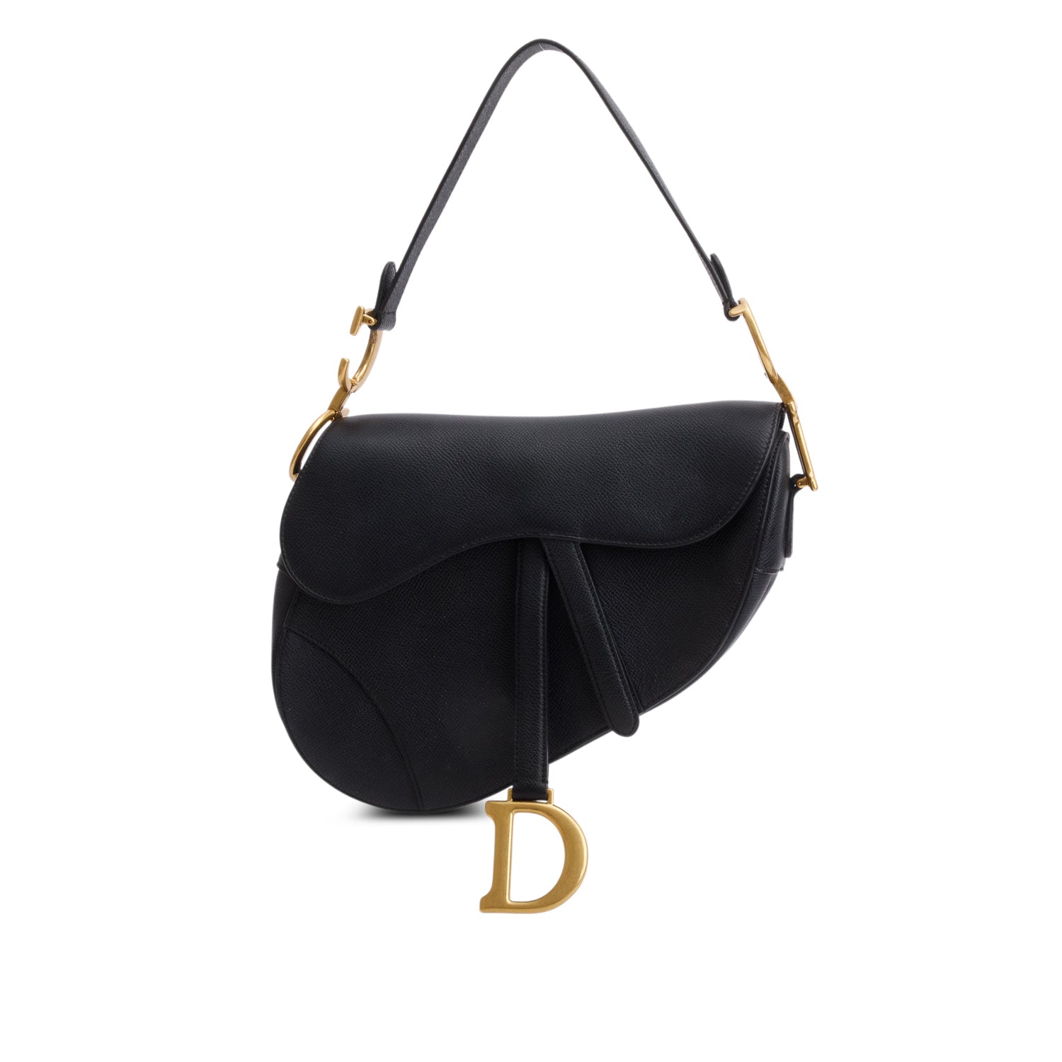 Dior Christian Grained Calfskin Saddle Bag Black Travel Bag
