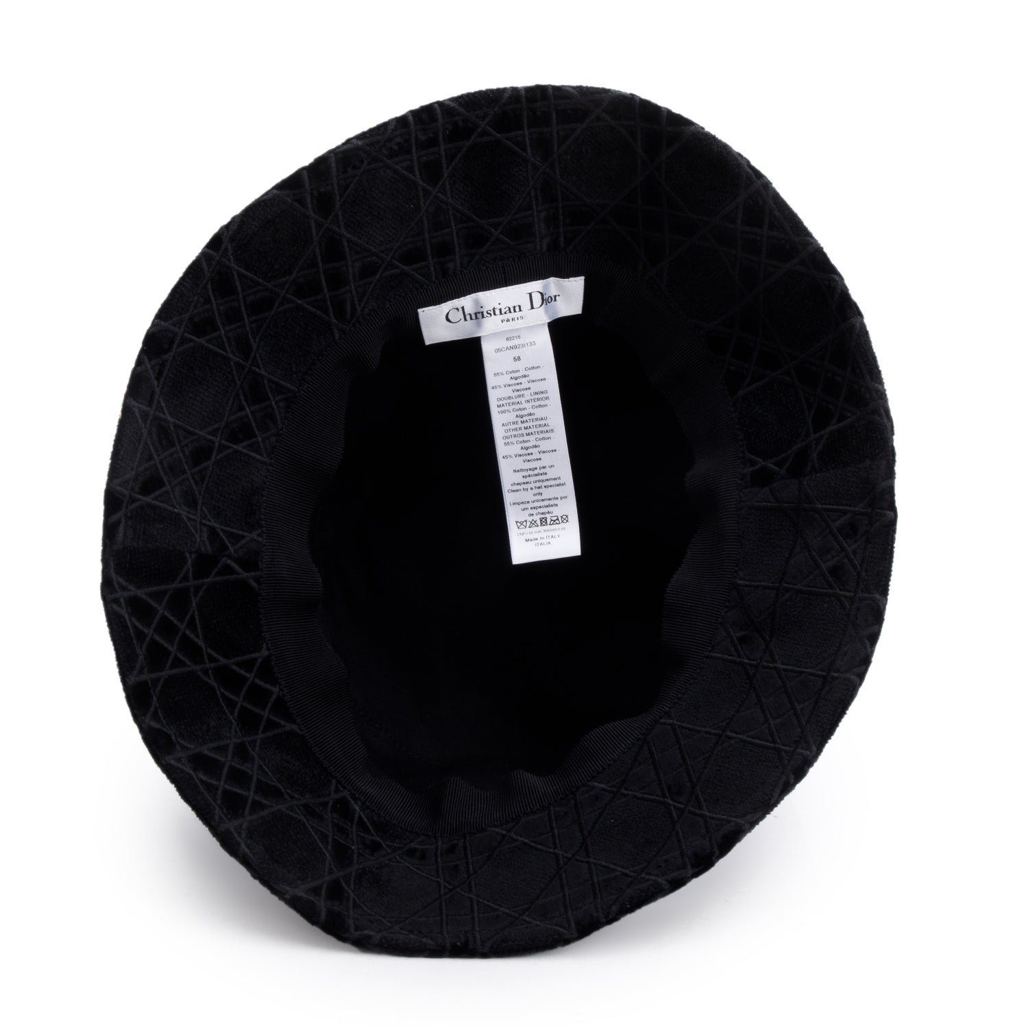 Dior Christian Velvet Cannage Hat, Size Handbag Black Bucket Bucket Bag
