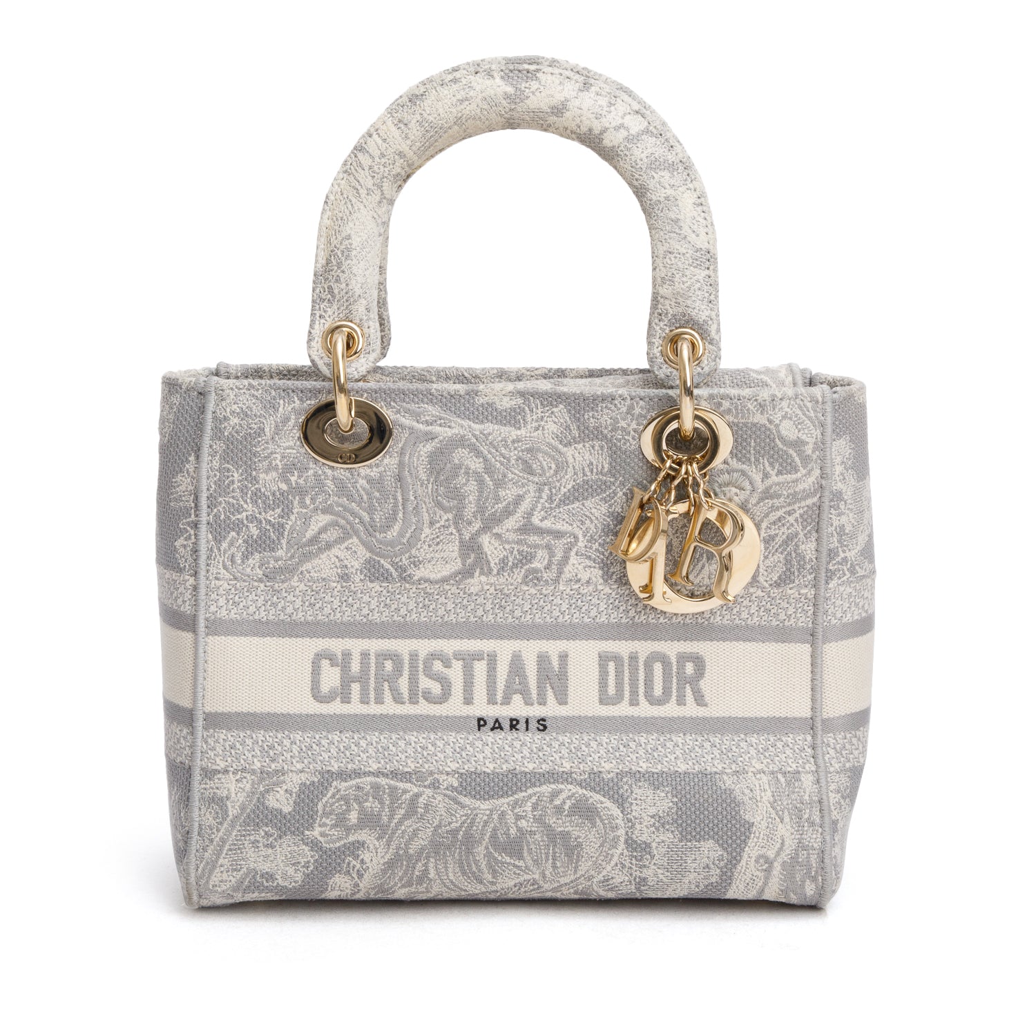 Dior Christian Grey Toile De Jouy Embroidered Lady Canvas Travel Bag