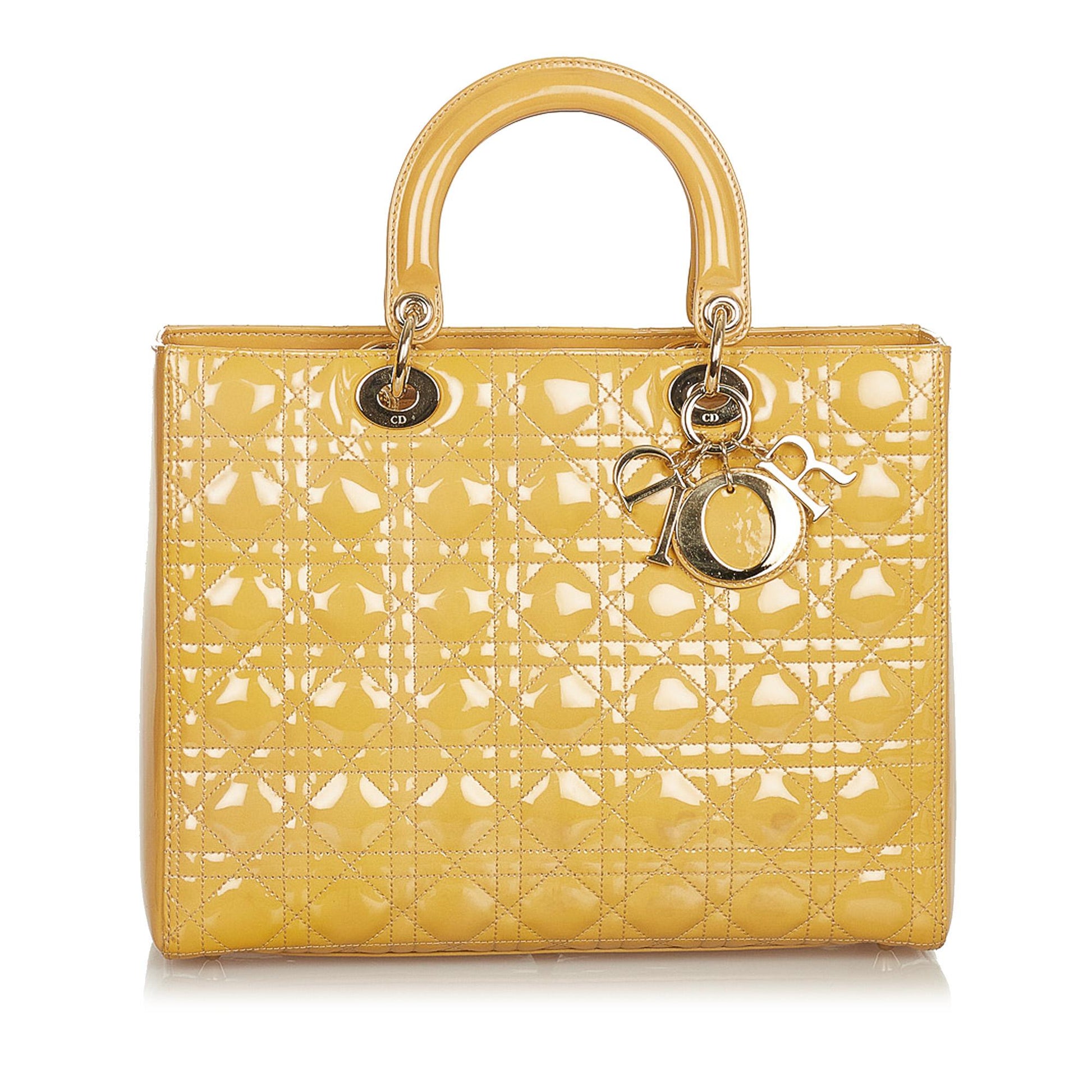 Dior Cannage Lady Tote Shg Leather Patent Tote Bag