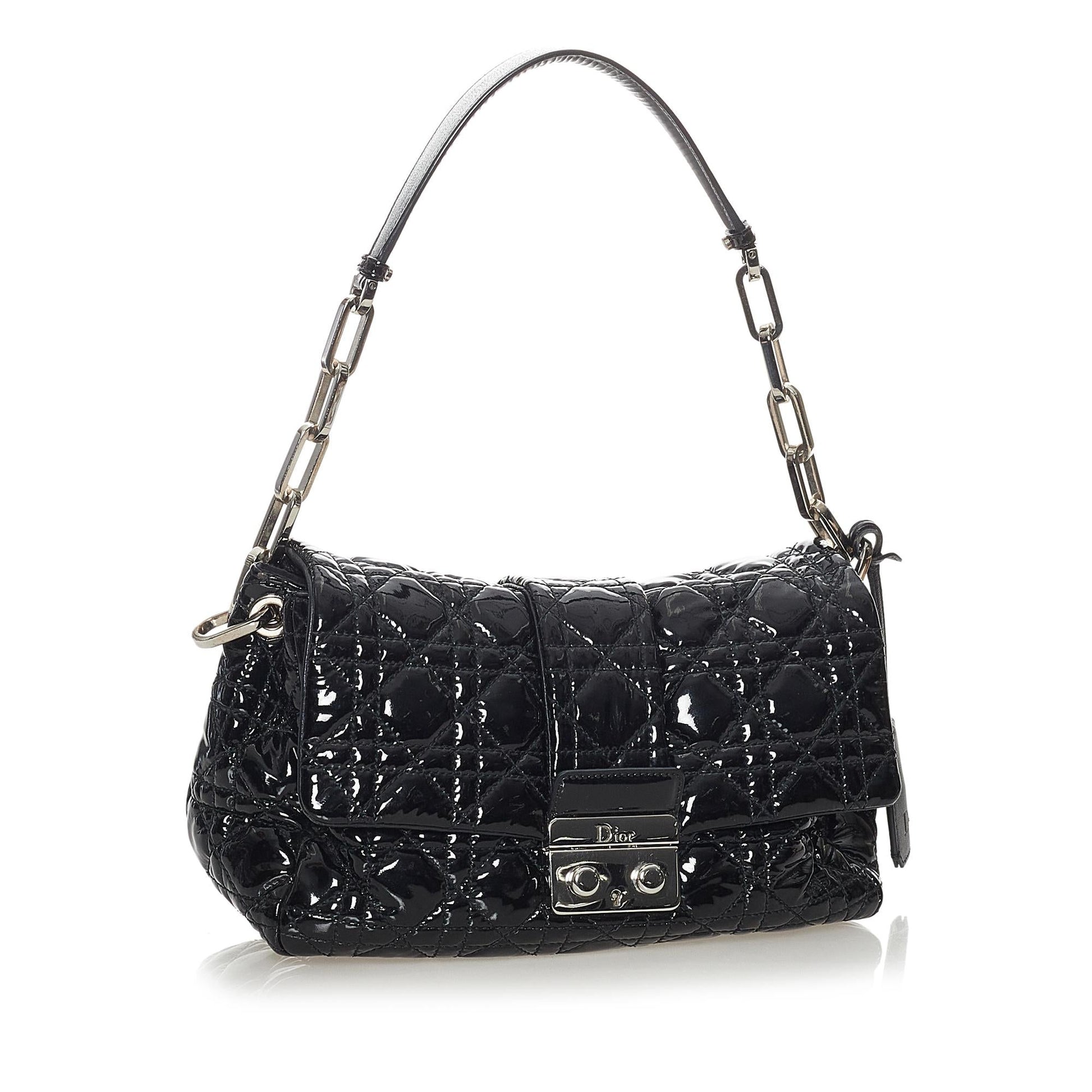 Dior Cannage New Lock Bag Shg Leather Patent Flap Shoulder Bag