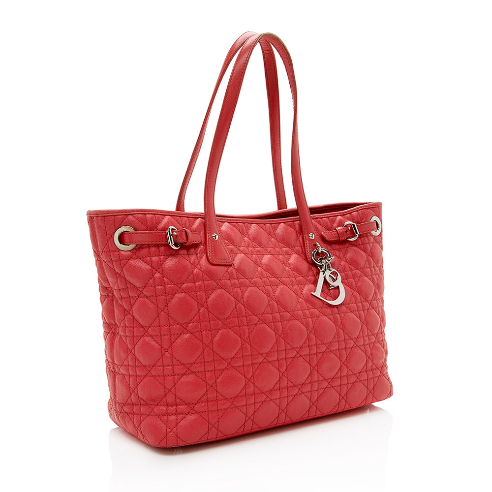 Dior Cannage Coated Panarea Tote Shf Canvas Quilted Medium Tote Bag