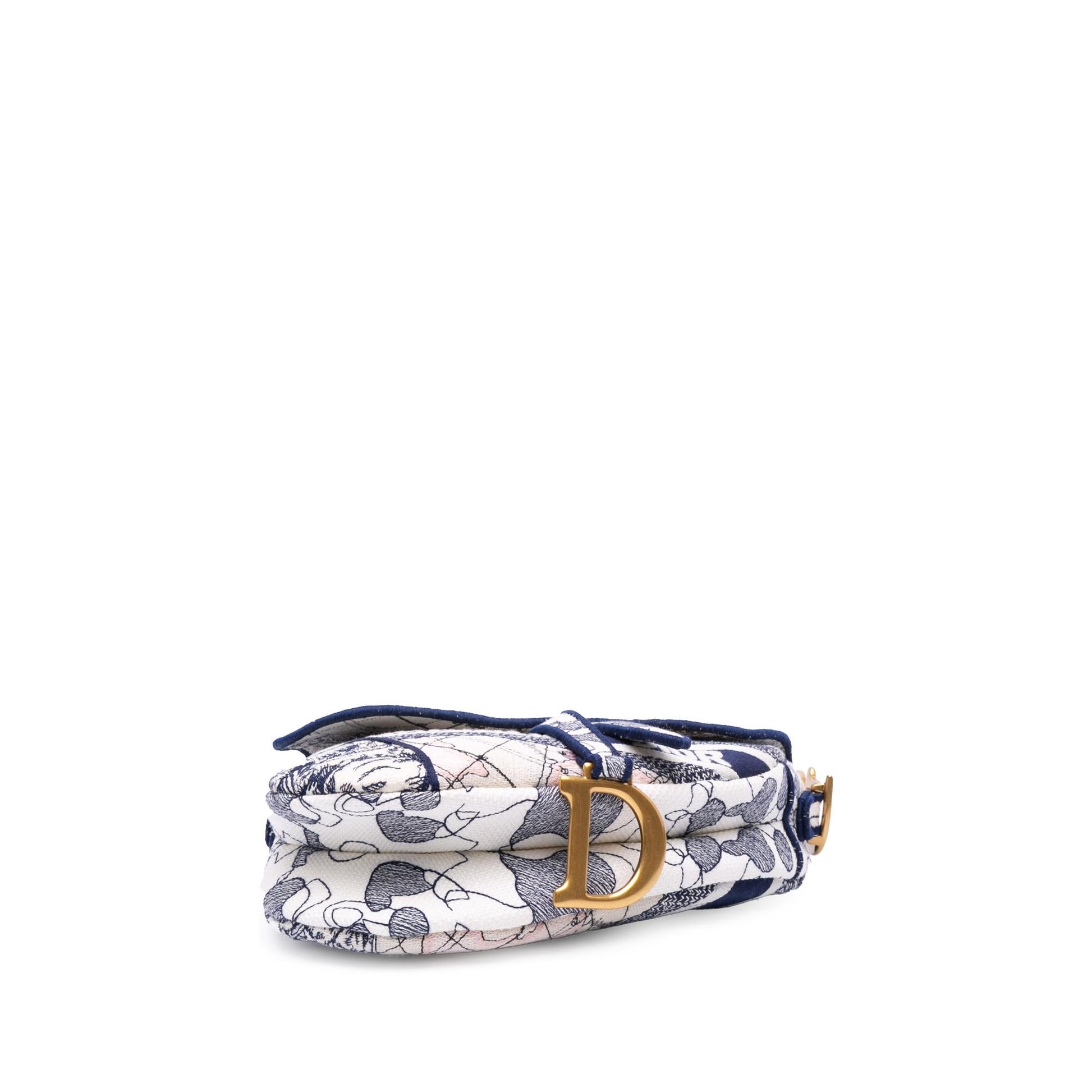 Dior Around The World Saddle Bag Canvas Embroidered Shoulder Bag