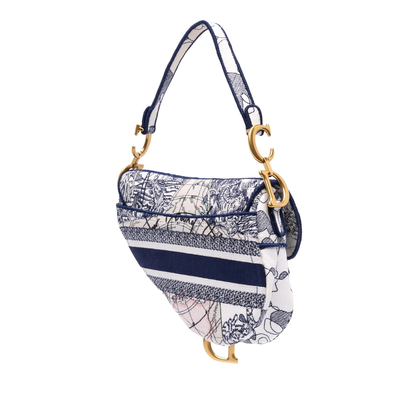 Dior Around The World Saddle Bag Canvas Embroidered Shoulder Bag