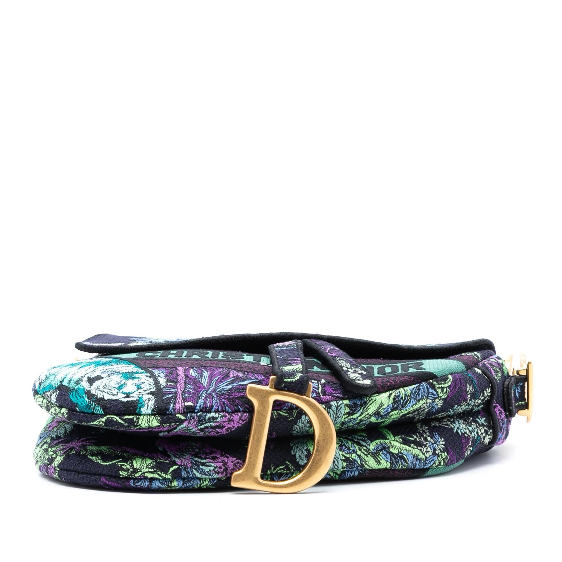 Dior Floral Saddle Bag Canvas Embroidered Shoulder Bag