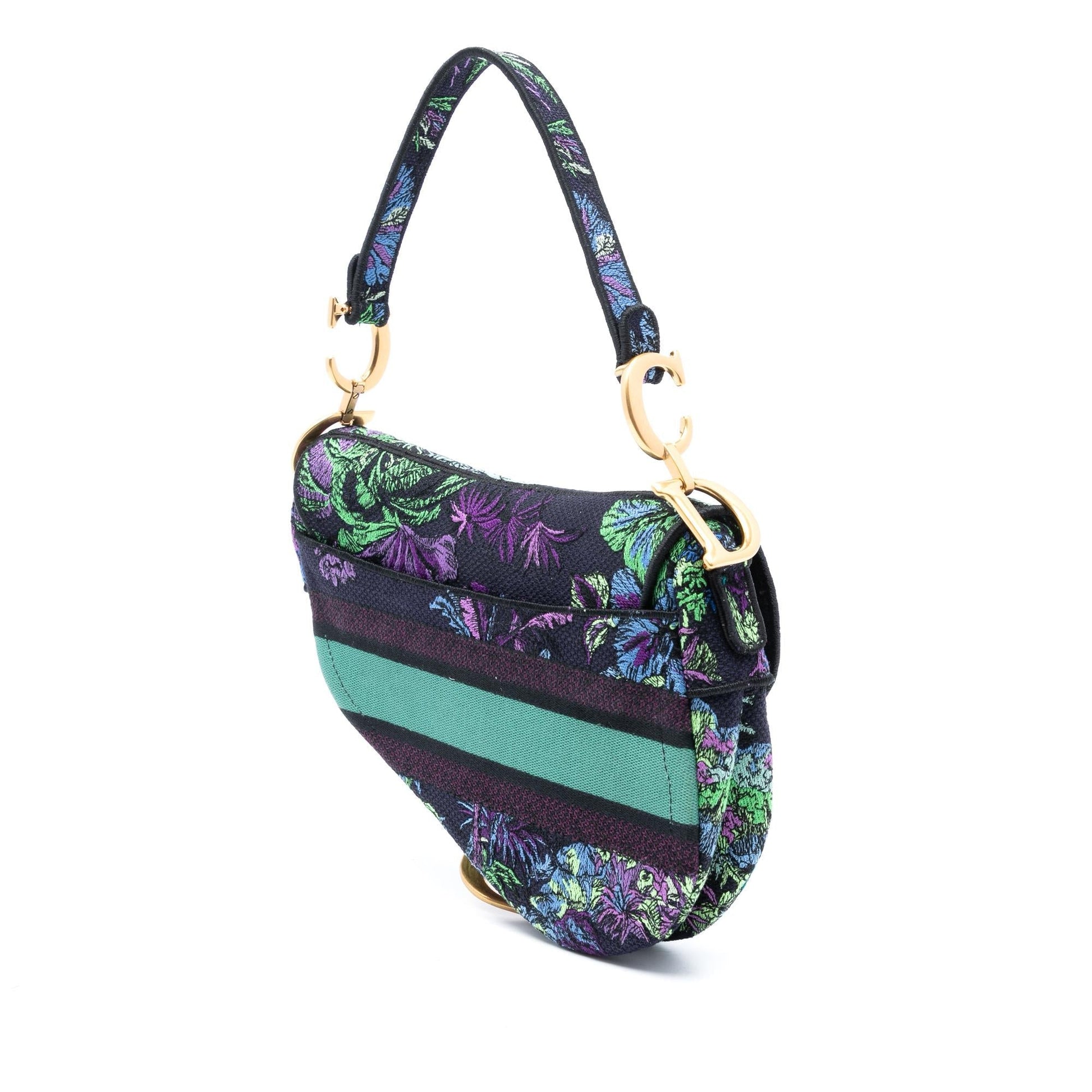 Dior Floral Saddle Bag Canvas Embroidered Shoulder Bag