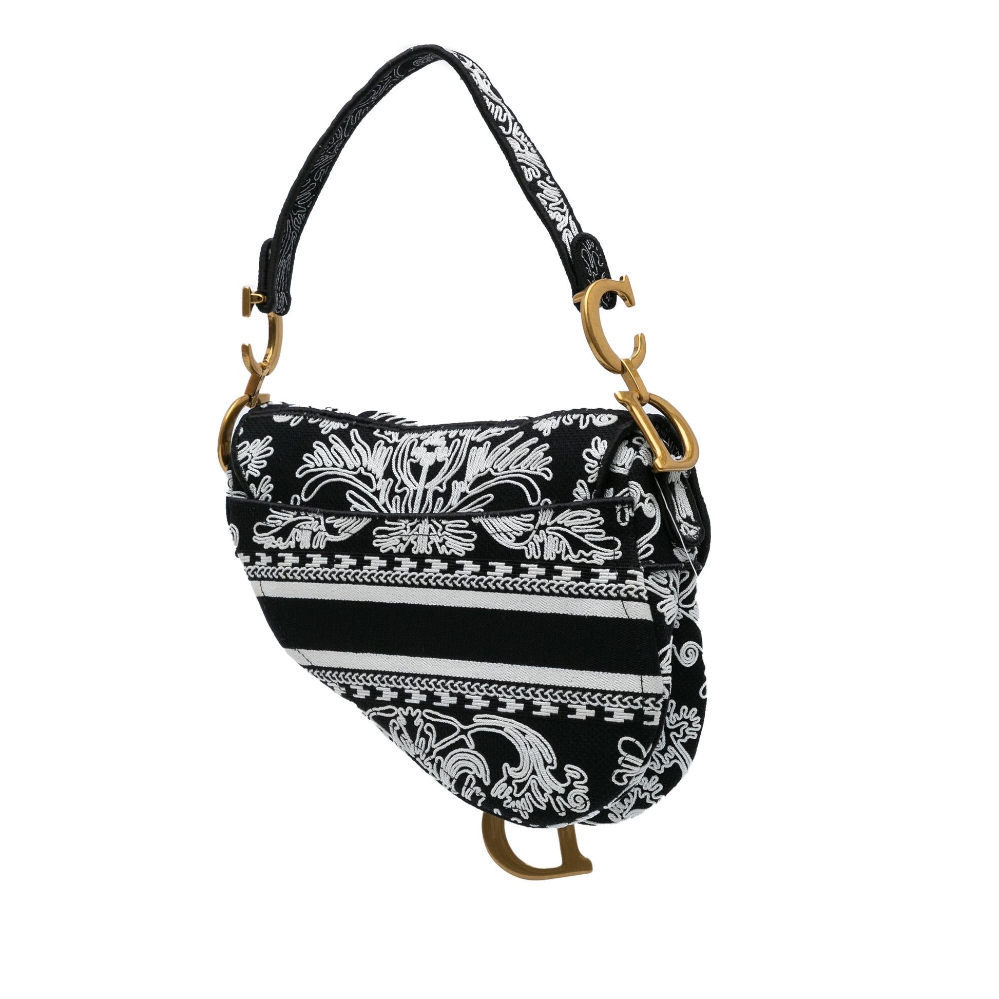 Dior Ornamental Cornely Saddle Bag Canvas Embroidered Shoulder Bag Cornely Saddle Bag