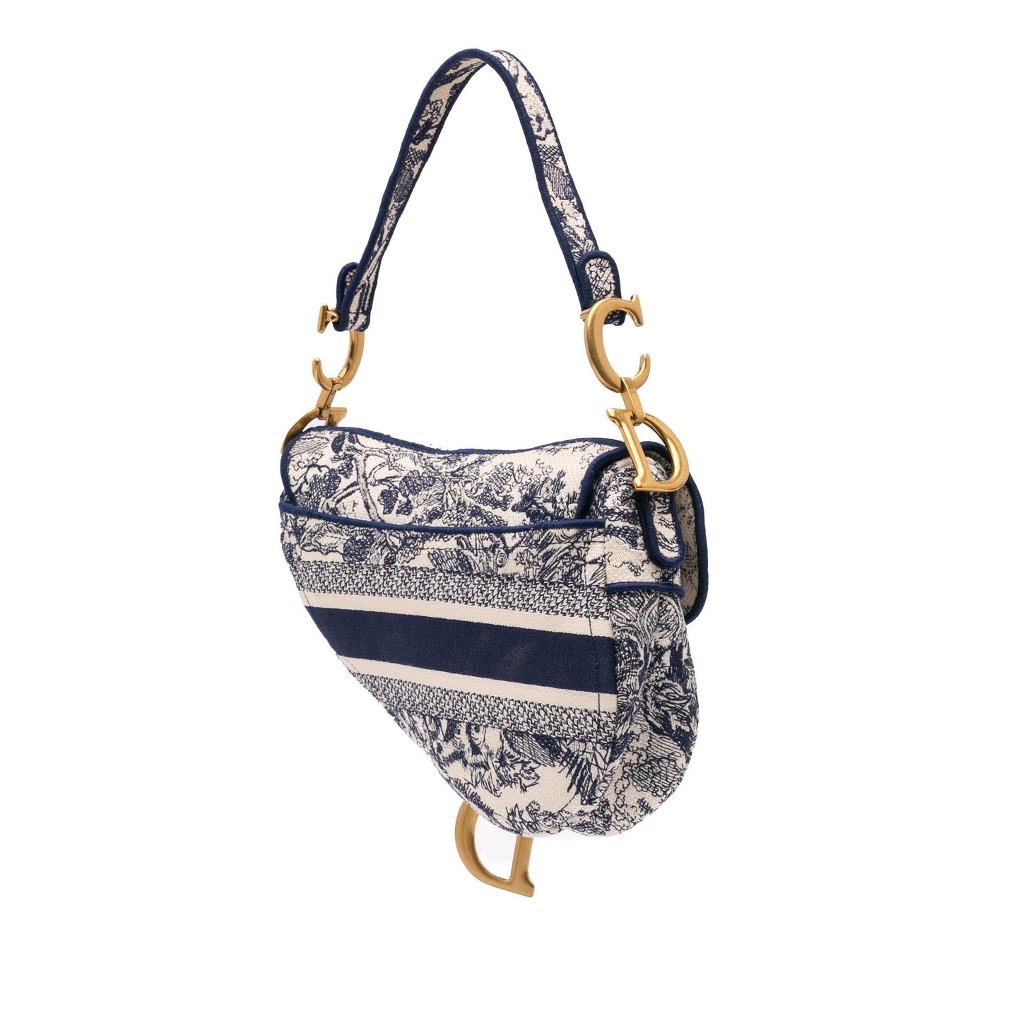 Dior Toile De Jouy Saddle Bag Canvas Embroidered Shoulder Bag