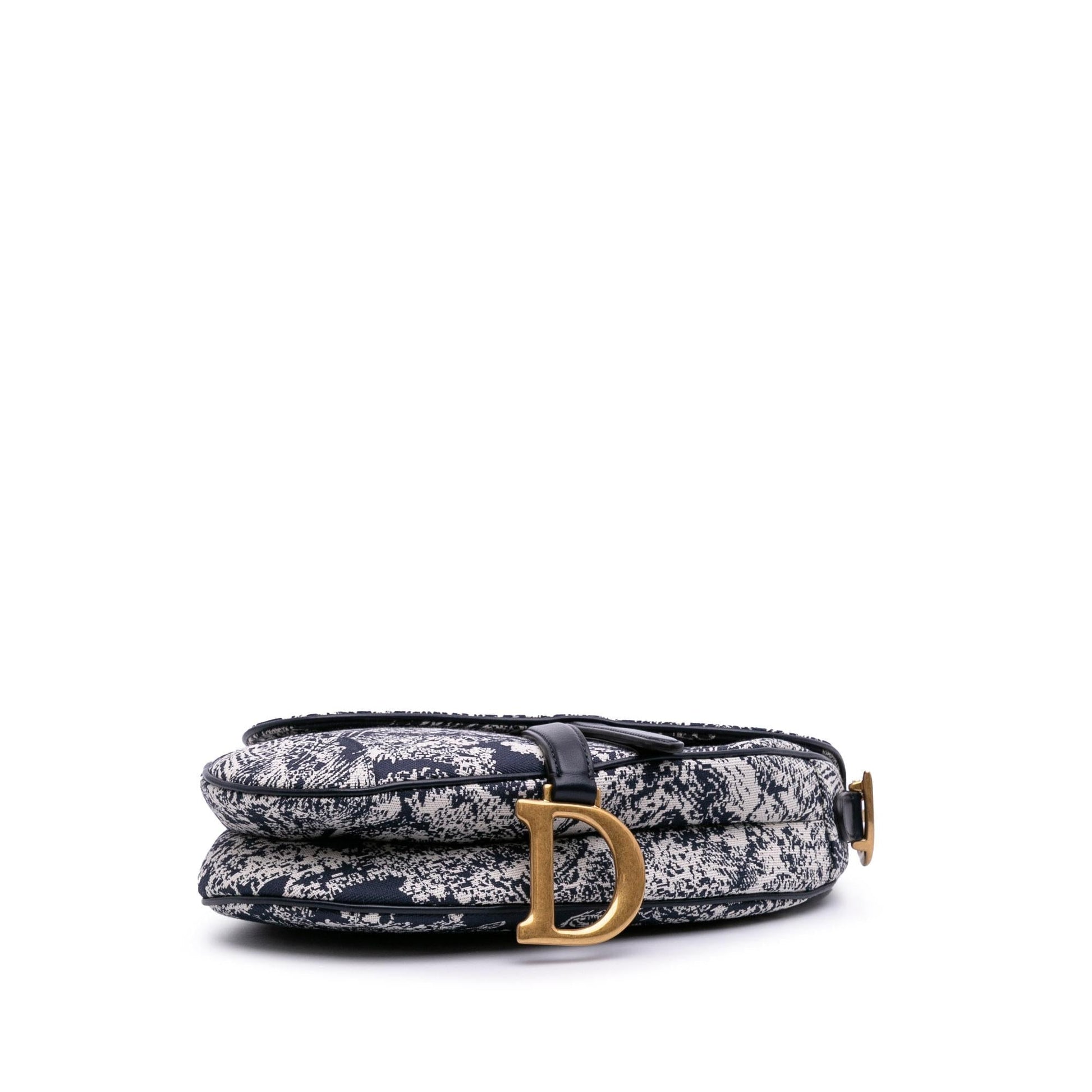Dior Reverse Toile De Jouy Saddle Bag Canvas Embroidered Shoulder Bag
