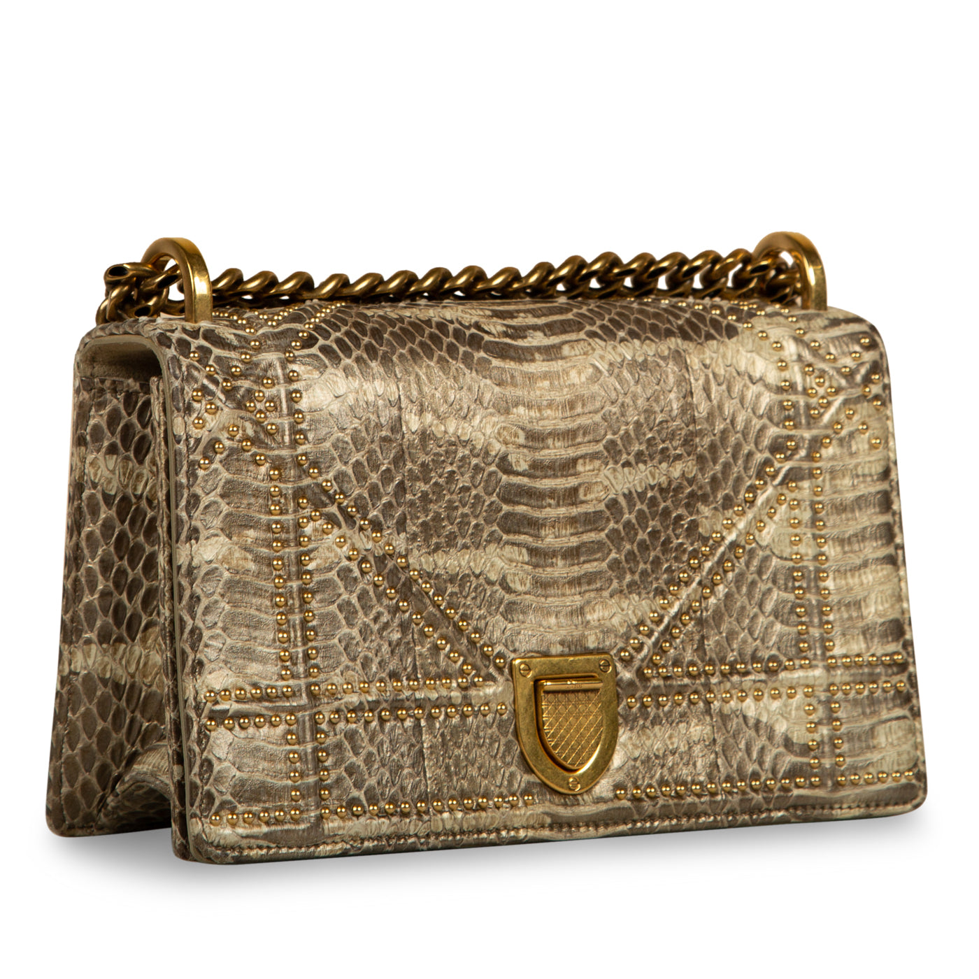 Dior Christian Studded ama Shoulder Bag Python Small
