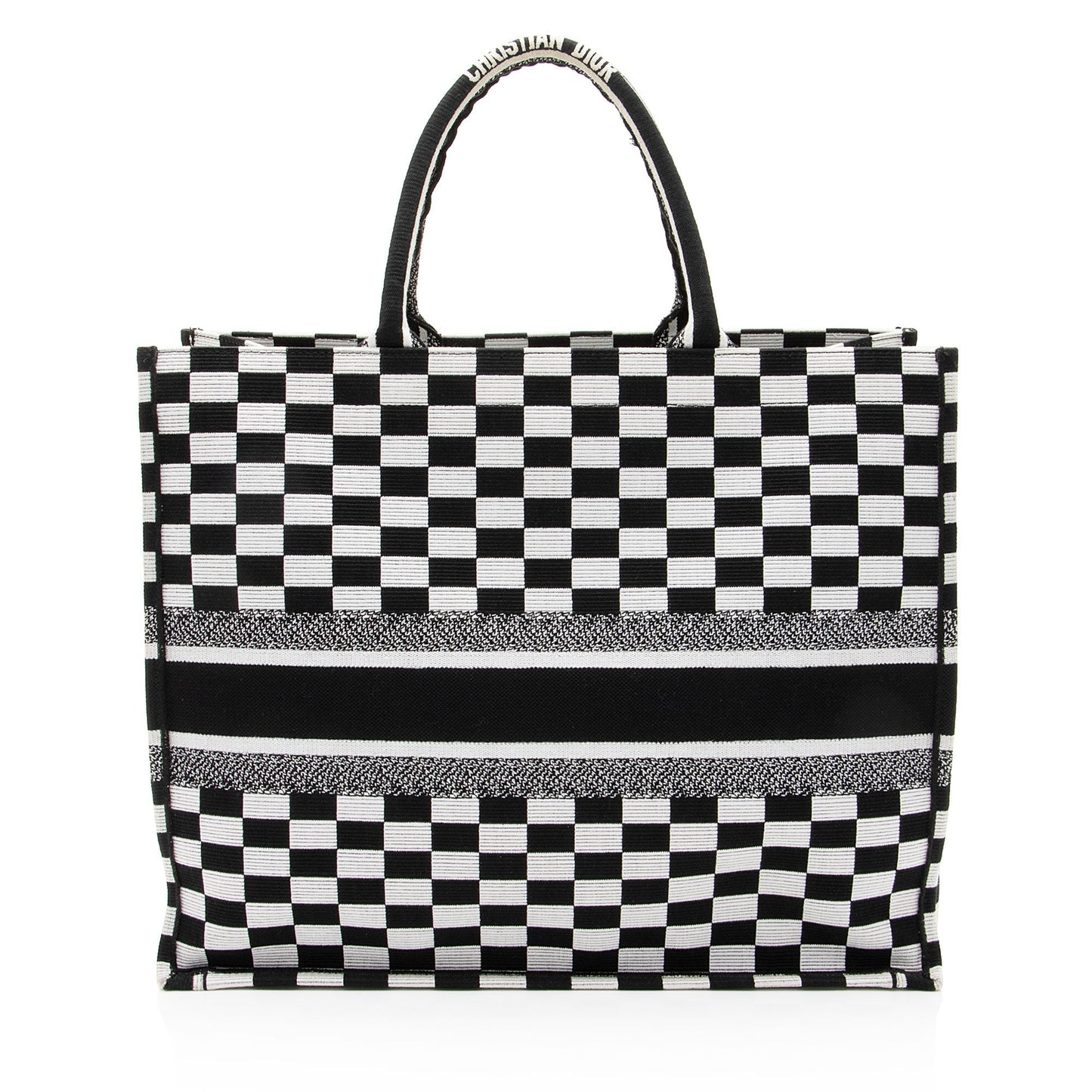 Dior Checkered Book Tote Canvas Embroidered Tote Bag