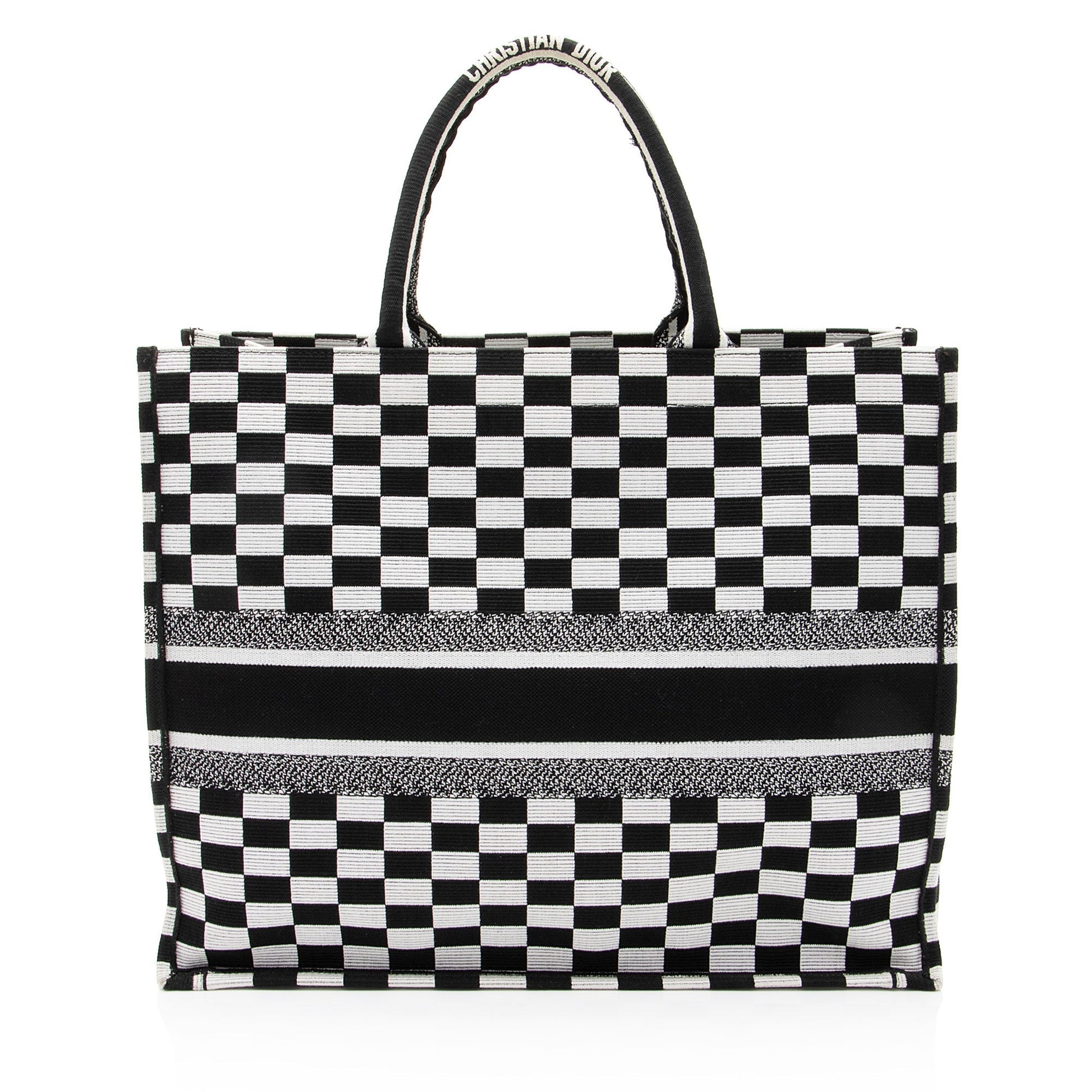 Dior Checkered Book Tote Canvas Embroidered Tote Bag