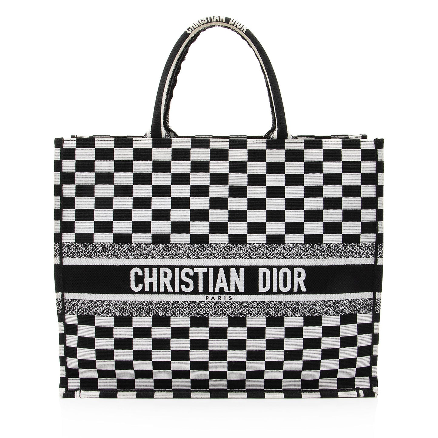 Dior Checkered Book Tote Canvas Embroidered Tote Bag