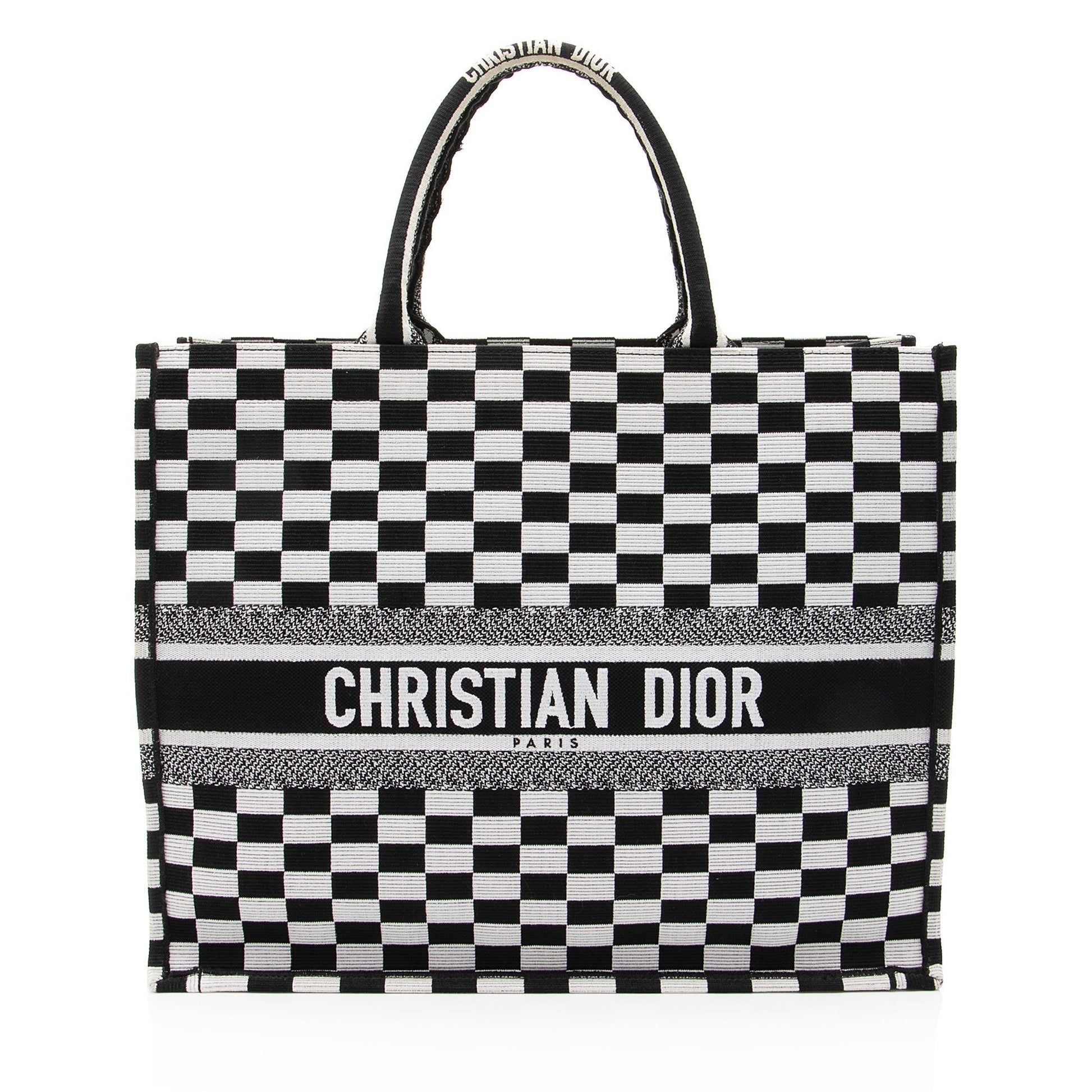 Dior Checkered Book Tote Canvas Embroidered Tote Bag