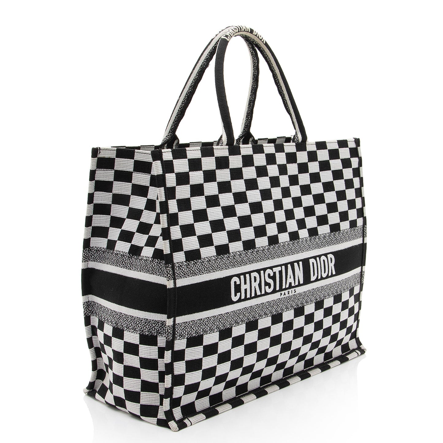Dior Checkered Book Tote Canvas Embroidered Tote Bag
