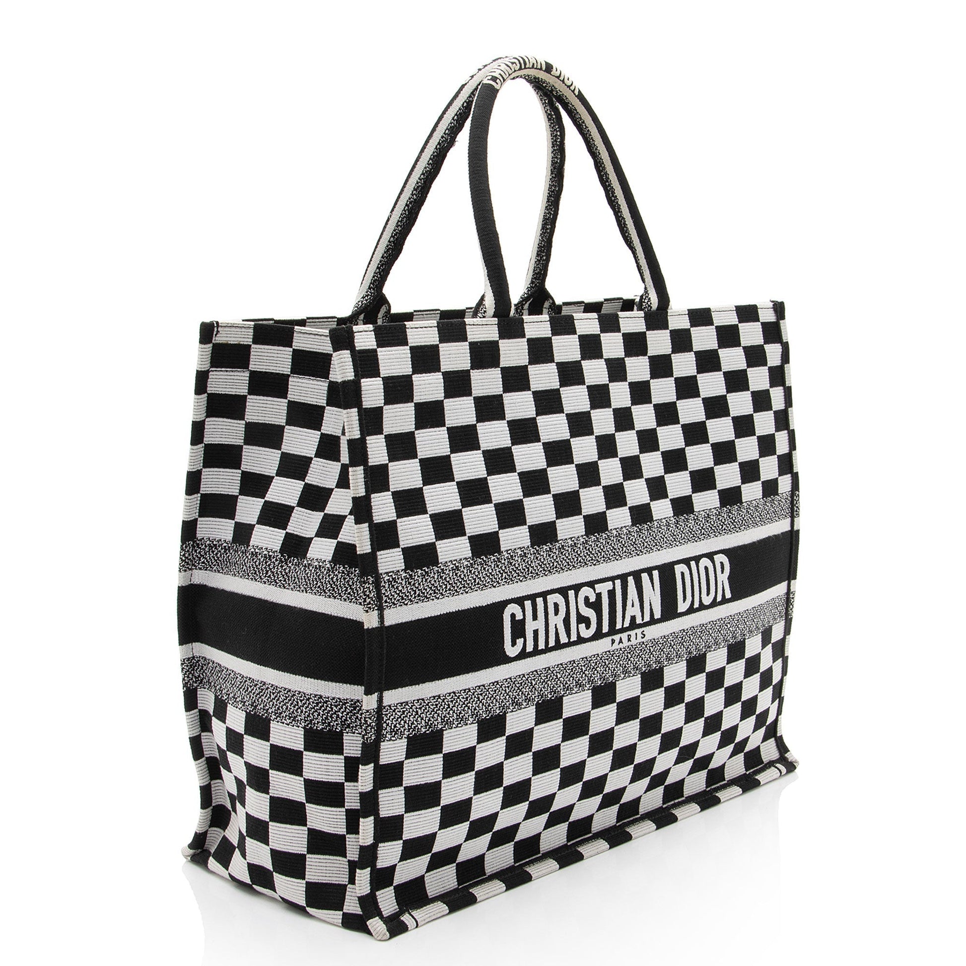 Dior Checkered Book Tote Canvas Embroidered Tote Bag