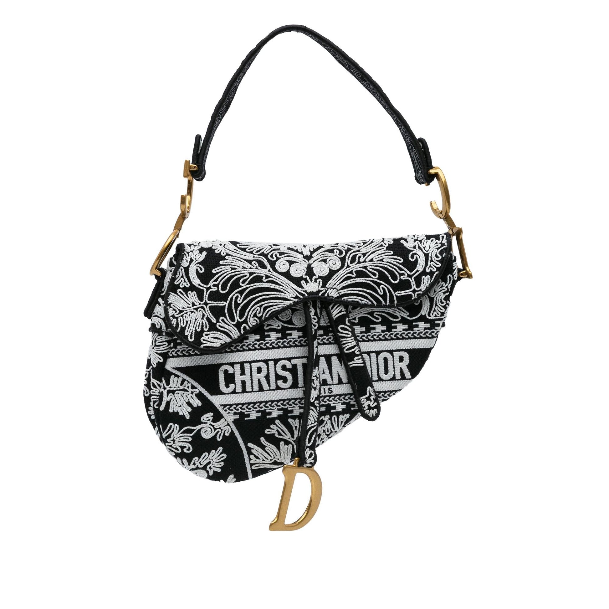 Dior Ornamental Cornely Saddle Bag Canvas Embroidered Shoulder Bag