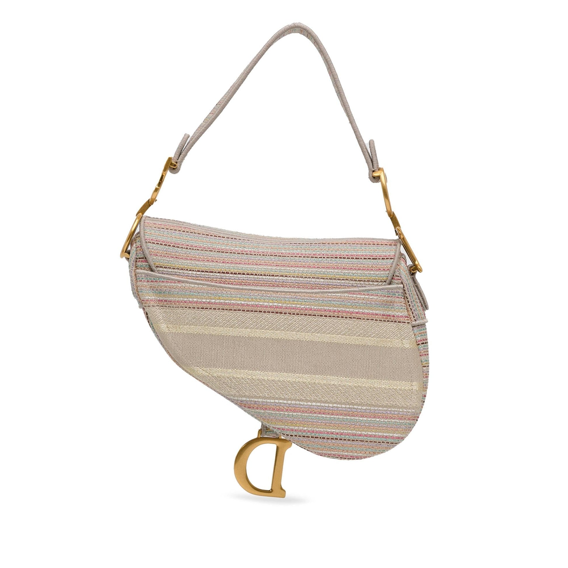 Dior Stripes Saddle Bag Shg Qrmhid Canvas Embroidered Shoulder Bag