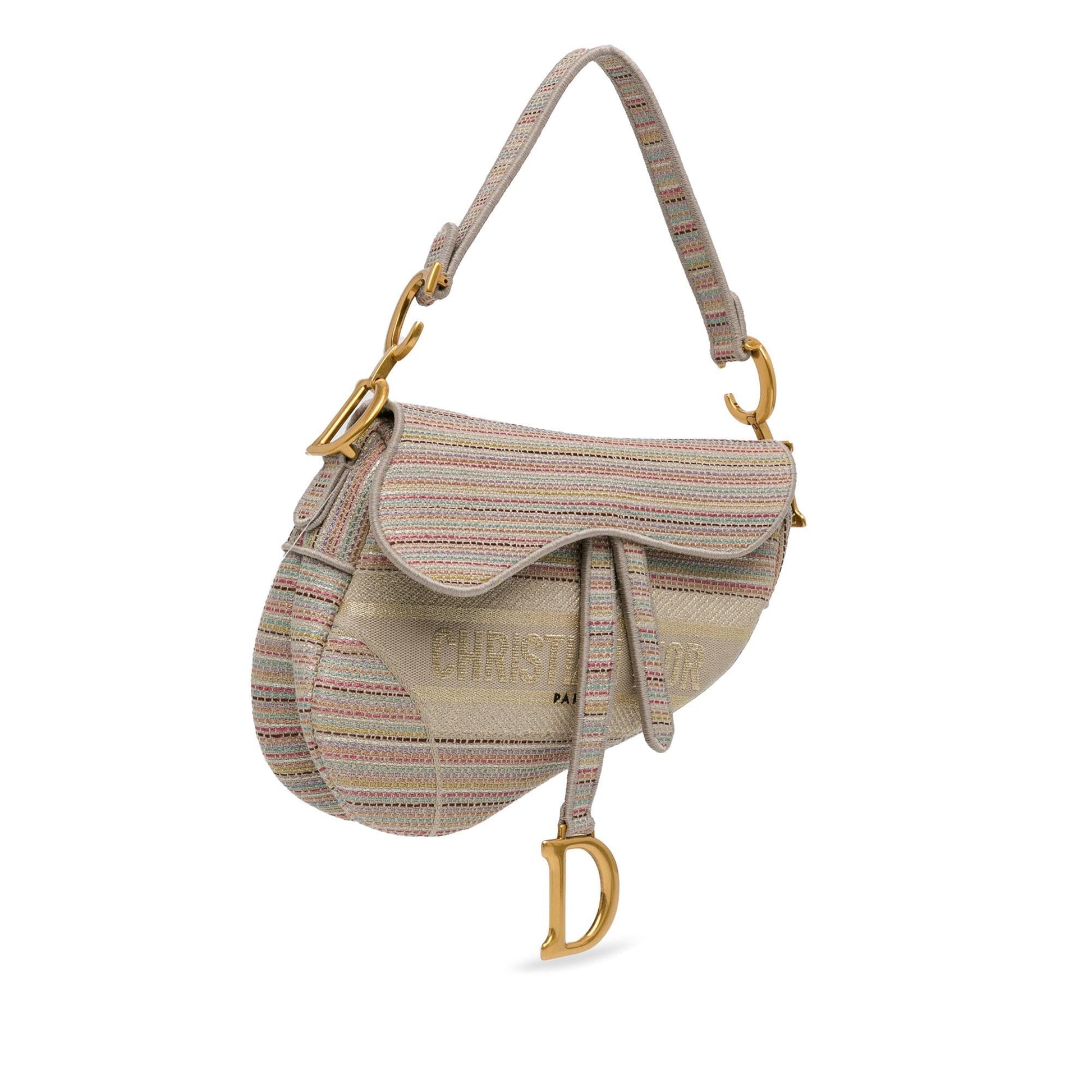 Dior Stripes Saddle Bag Shg Qrmhid Canvas Embroidered Shoulder Bag