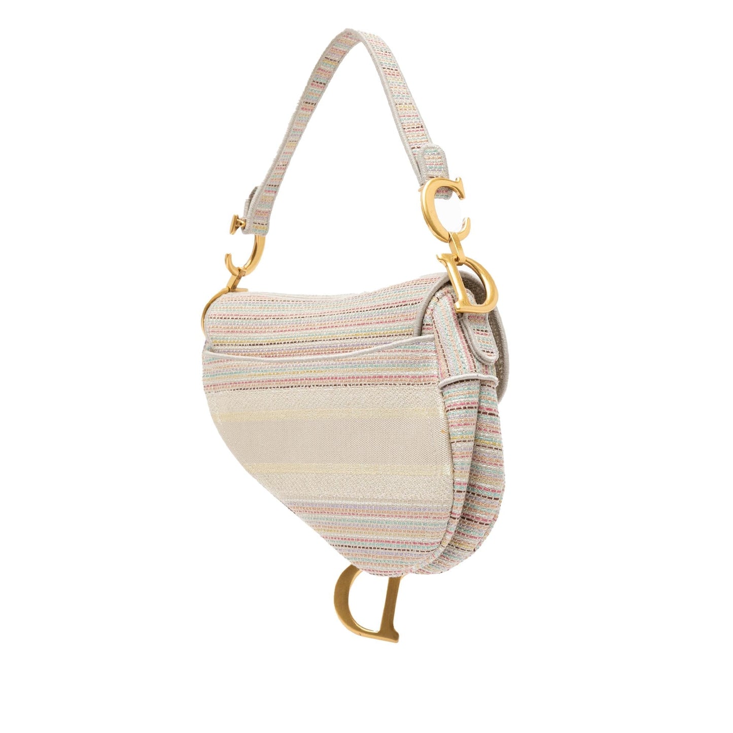 Dior Stripes Saddle Bag Canvas Embroidered Shoulder Bag