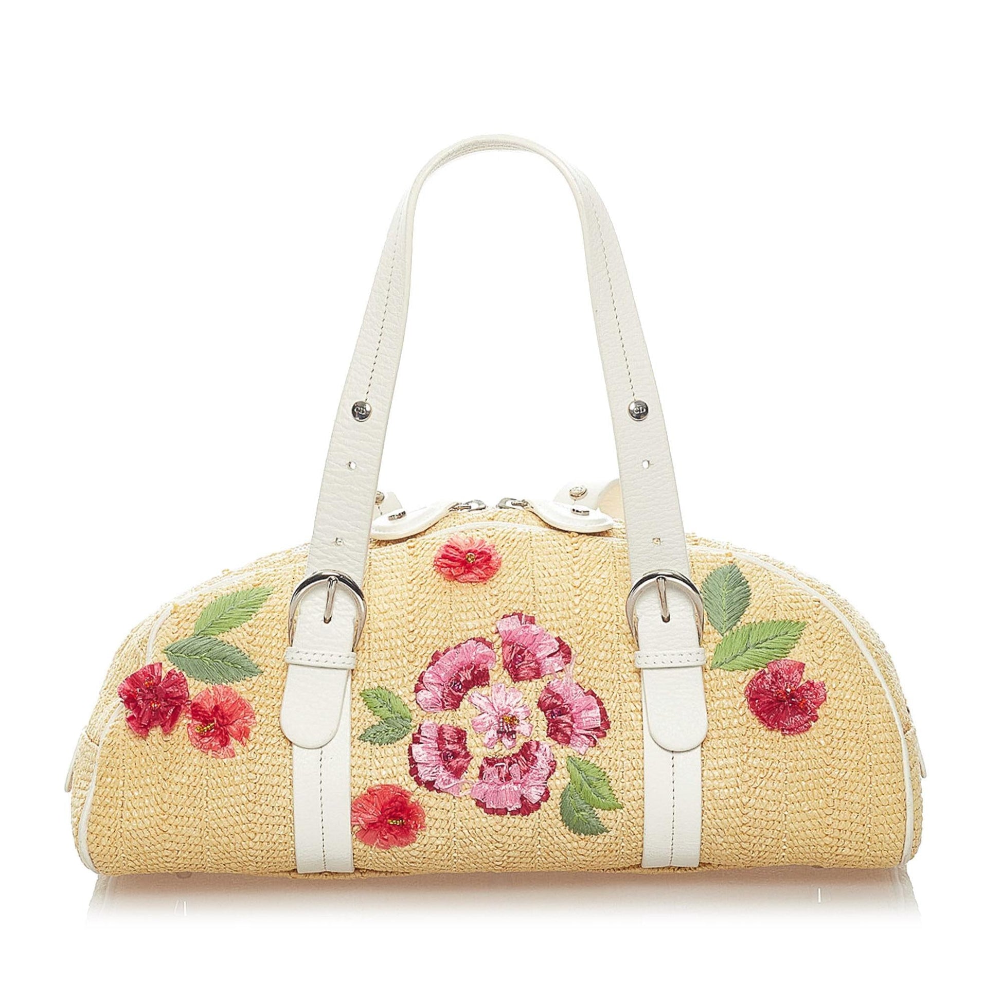 Dior Floral Handbag Shg Raffia Satchel Bag