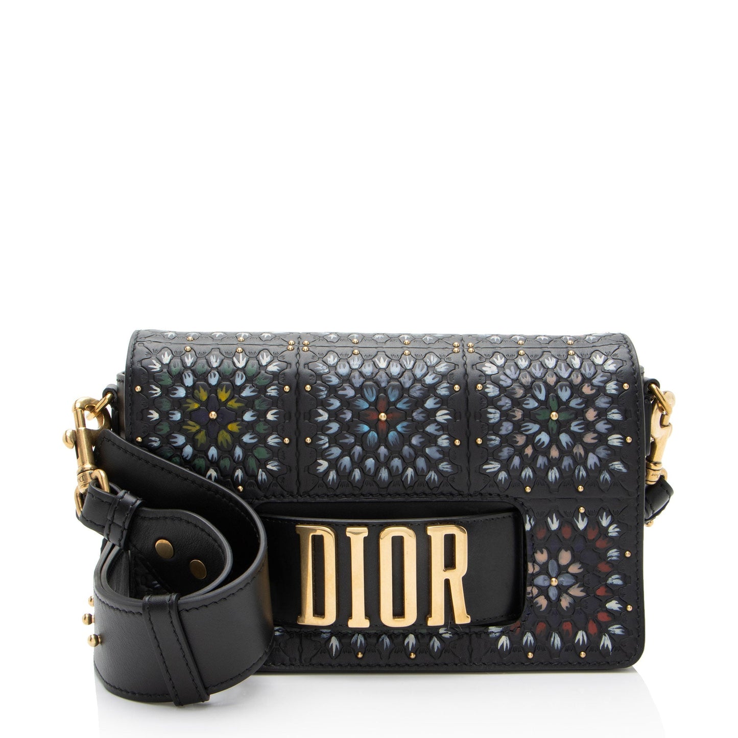 Dior Grained Calfskin Studded Floral Dio Evolution Bag Shf Flap Shoulder Bag