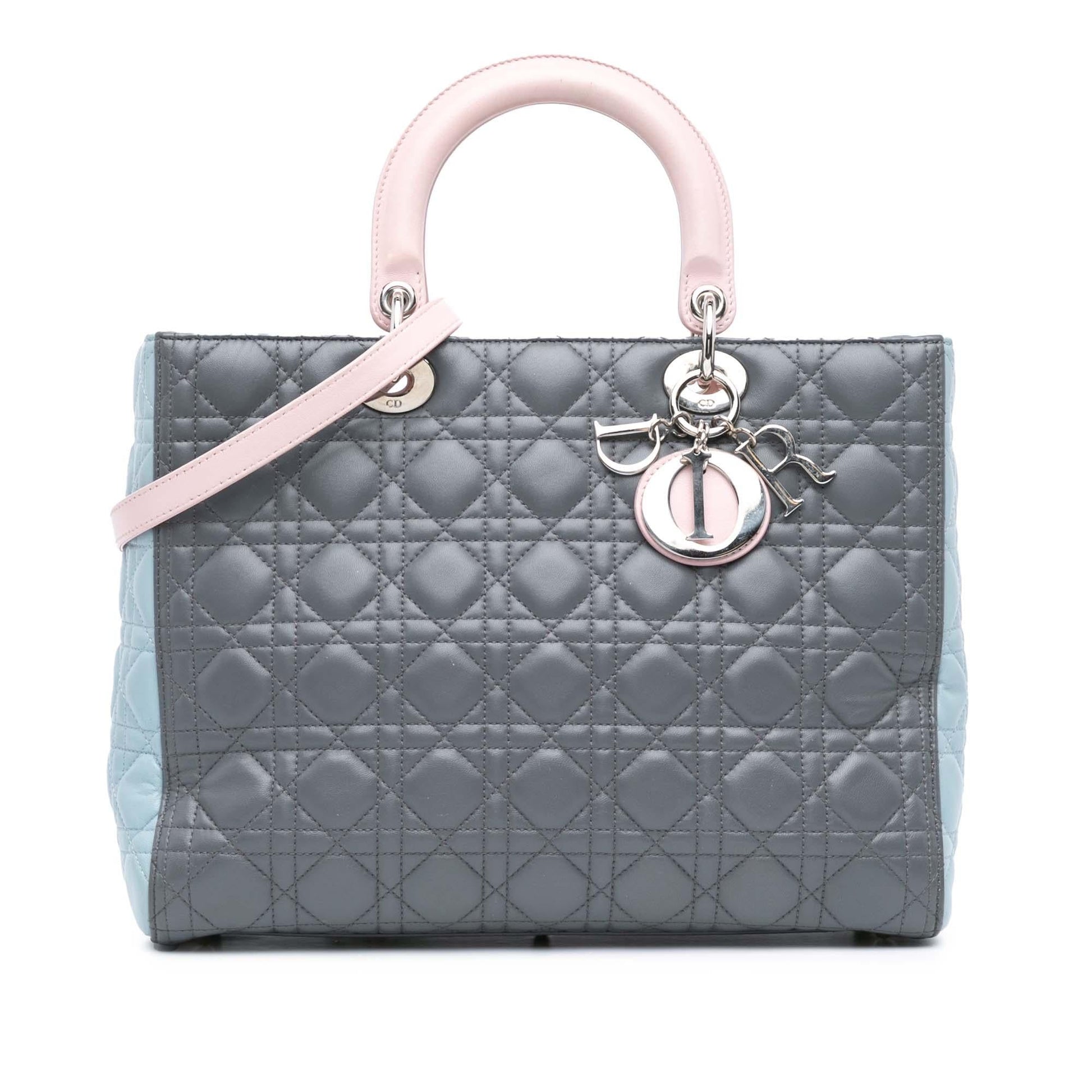 Dior Bicolor Cannage Lady Satchel Bag Lambskin Large