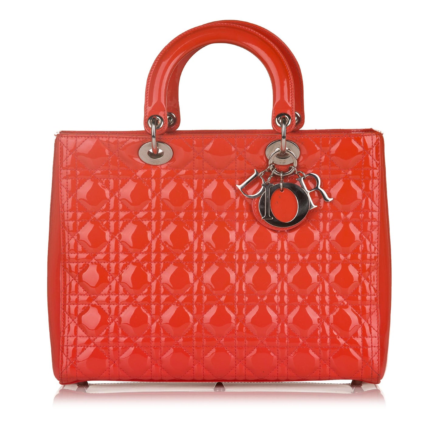 Dior Cannage Lady Handbag Shg Leather Patent Large Satchel Bag