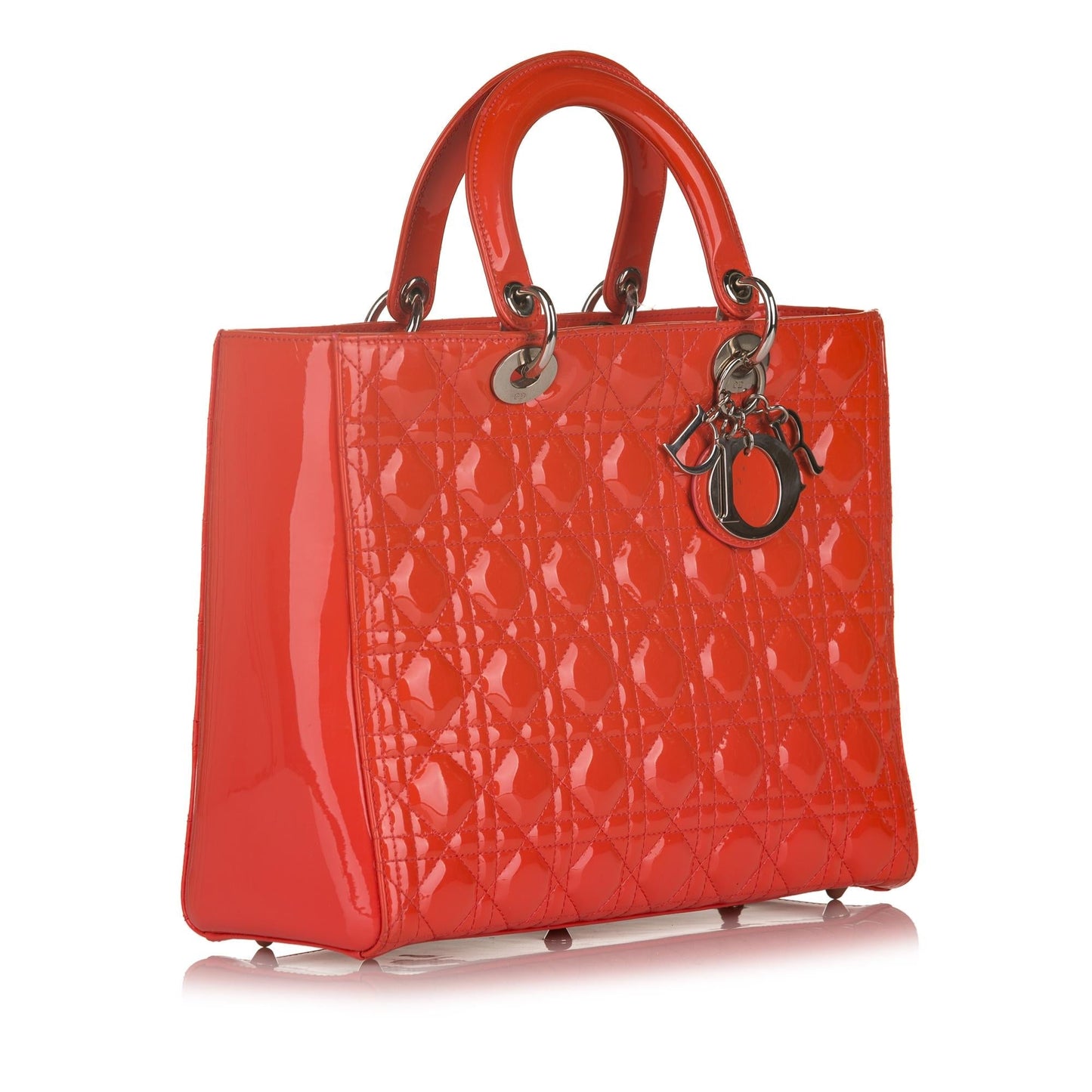 Dior Cannage Lady Handbag Shg Leather Patent Large Satchel Bag