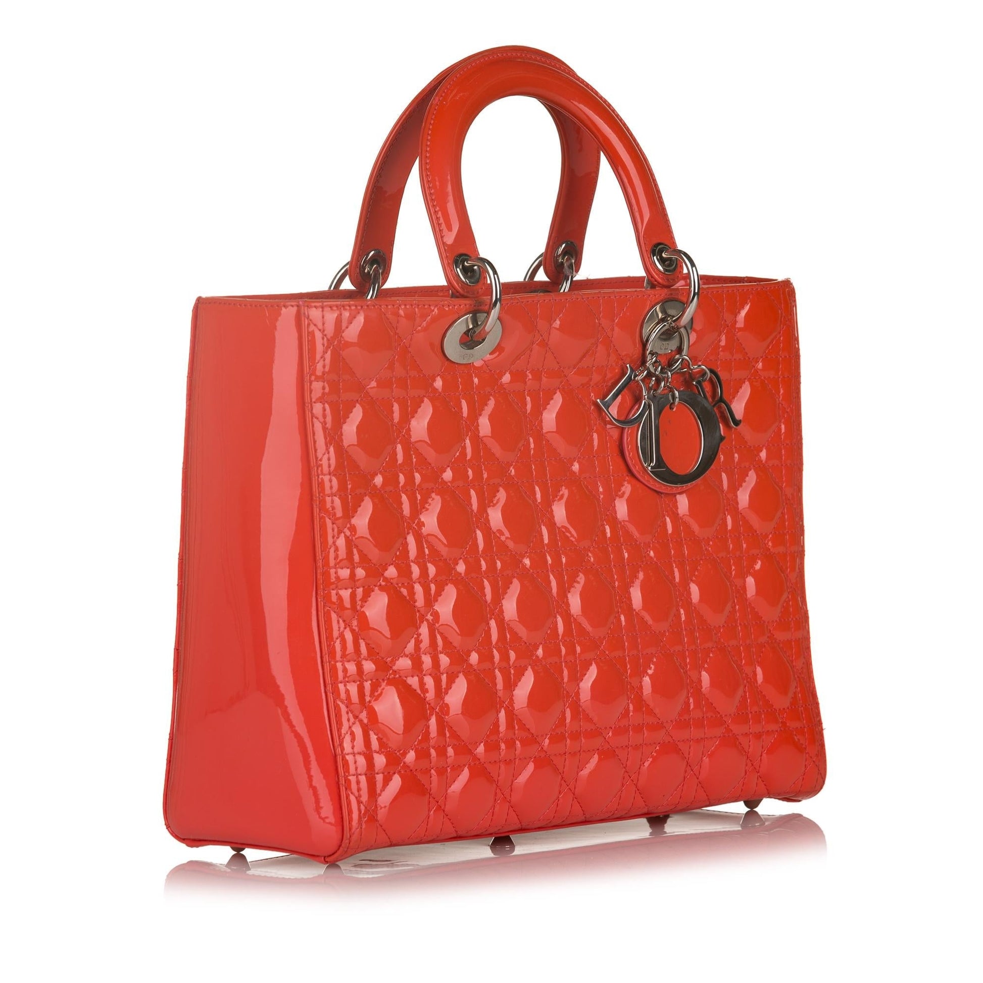 Dior Cannage Lady Handbag Shg Leather Patent Large Satchel Bag