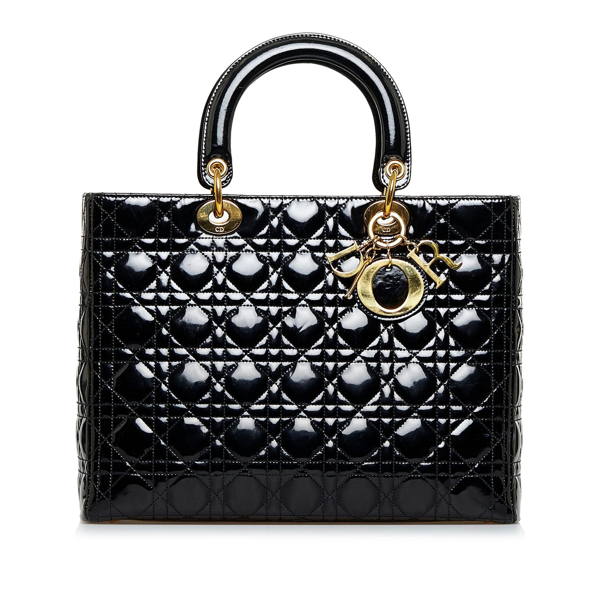 Dior Cannage Lady Shg Podolt Satchel Bag Patent Large