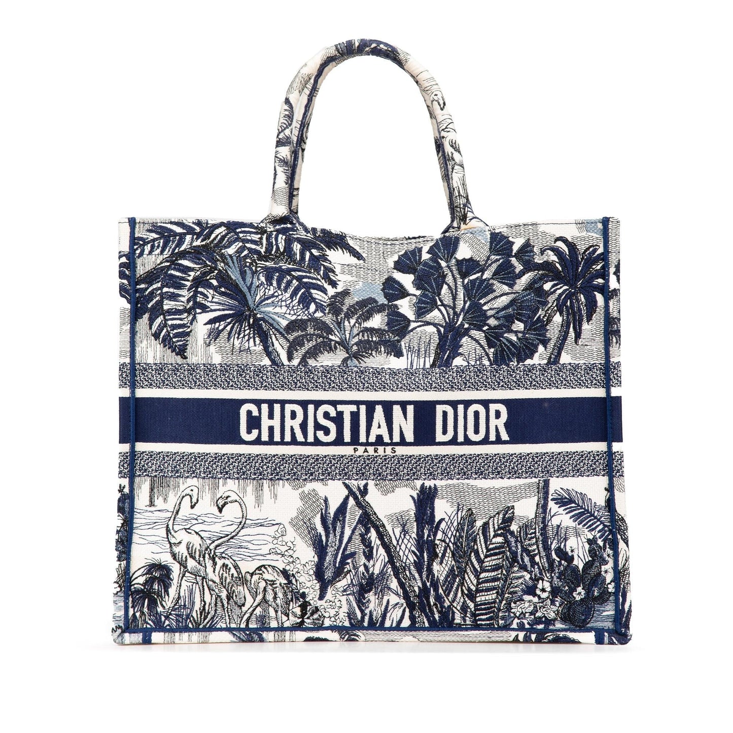 Dior Palm Tree Toile De Jouy Book Tote Canvas Large Embroidered Tote Bag