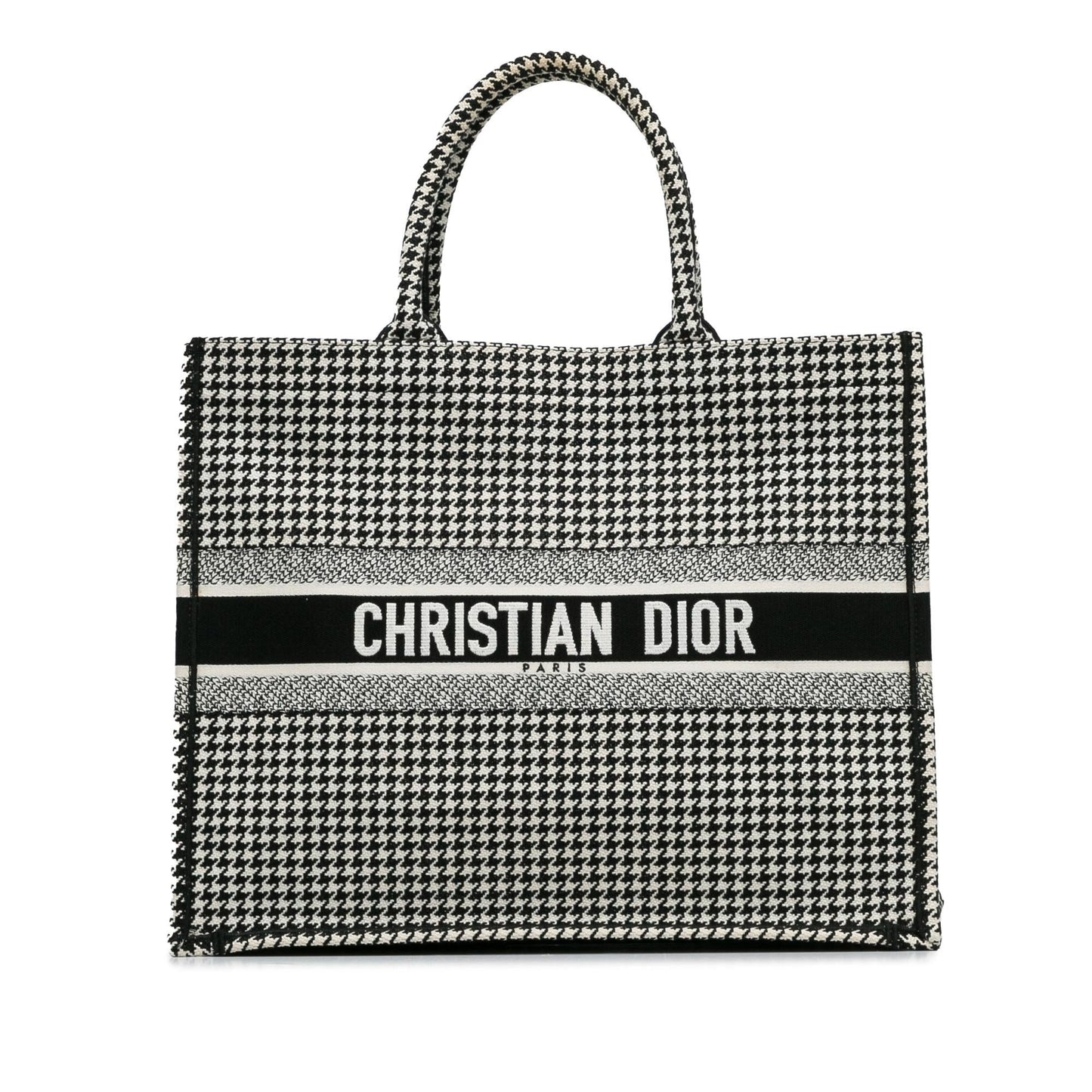 Dior Houndstooth Book Tote Canvas Large Embroidered Tote Bag