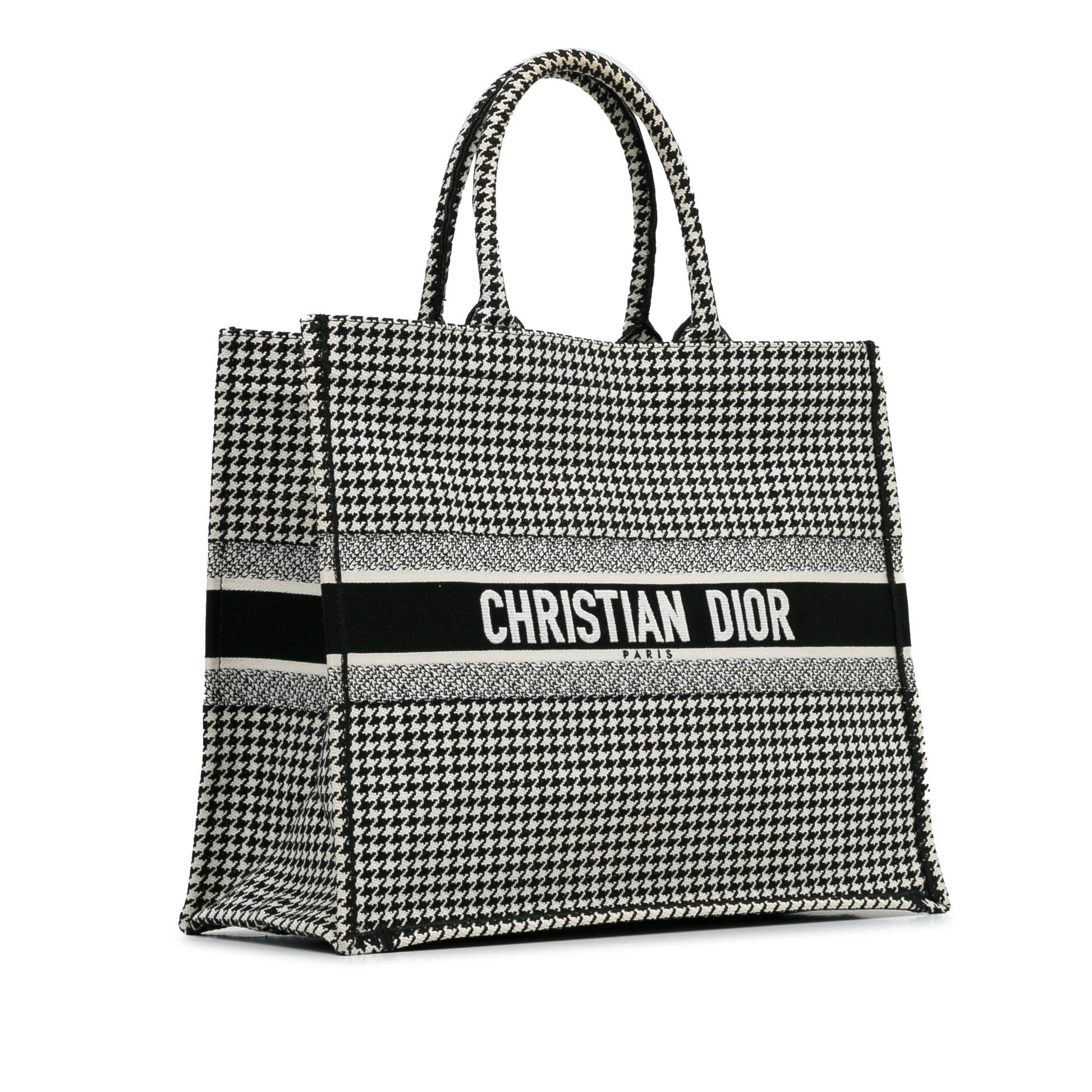 Dior Houndstooth Book Tote Canvas Large Embroidered Tote Bag