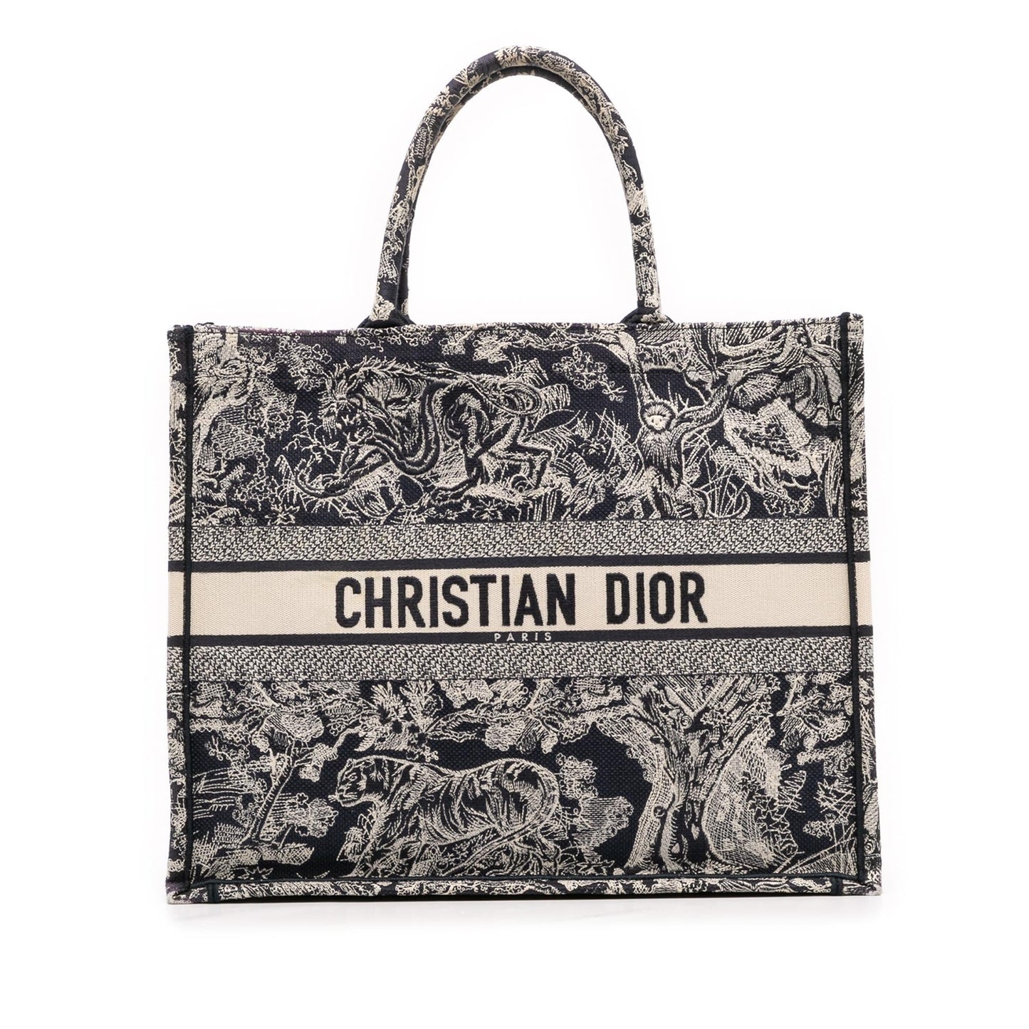 Dior Toile De Jouy Reverse Book Tote Canvas Large Embroidered Tote Bag