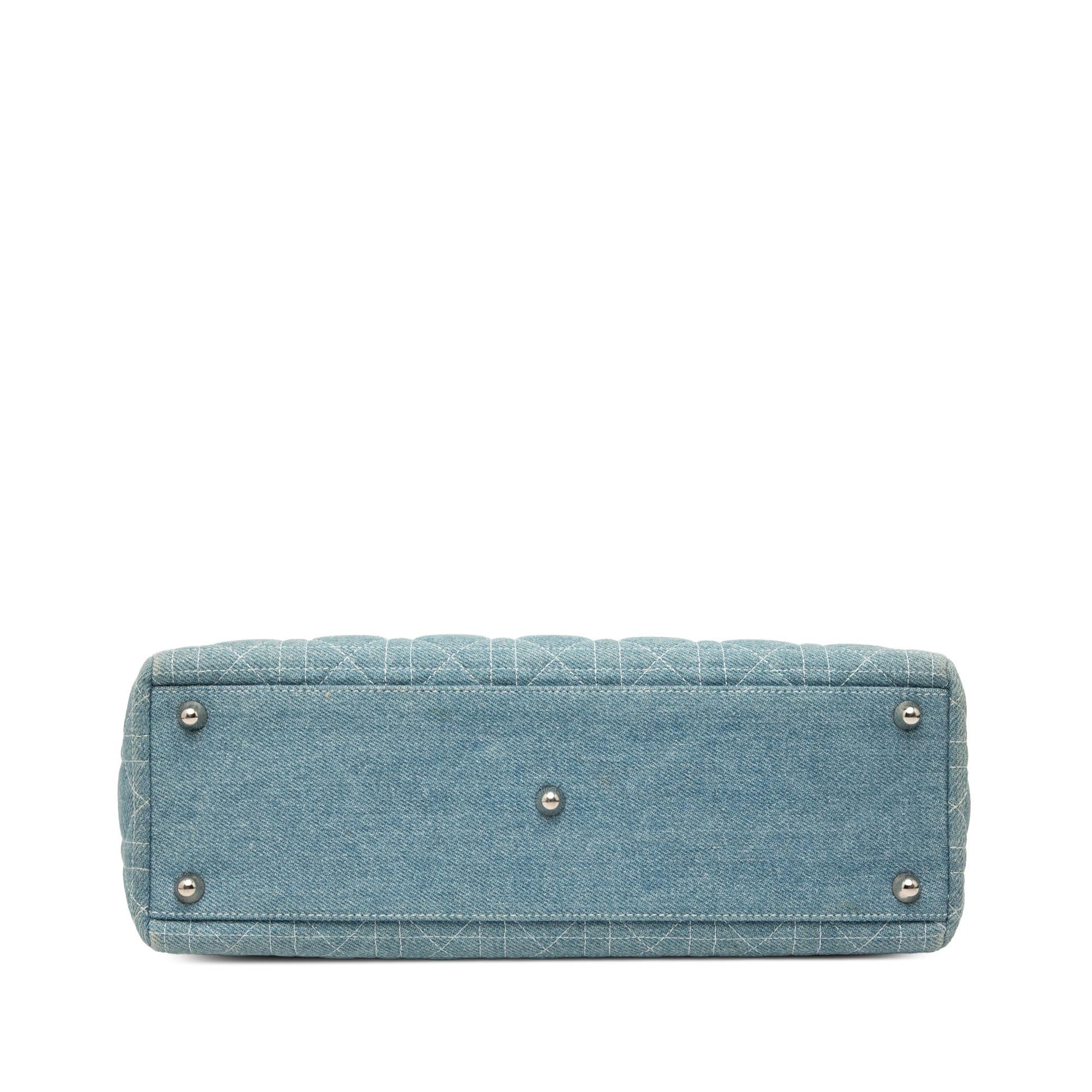 Dior Cannage Acrylic Handles Lady Satchel Bag Denim Large