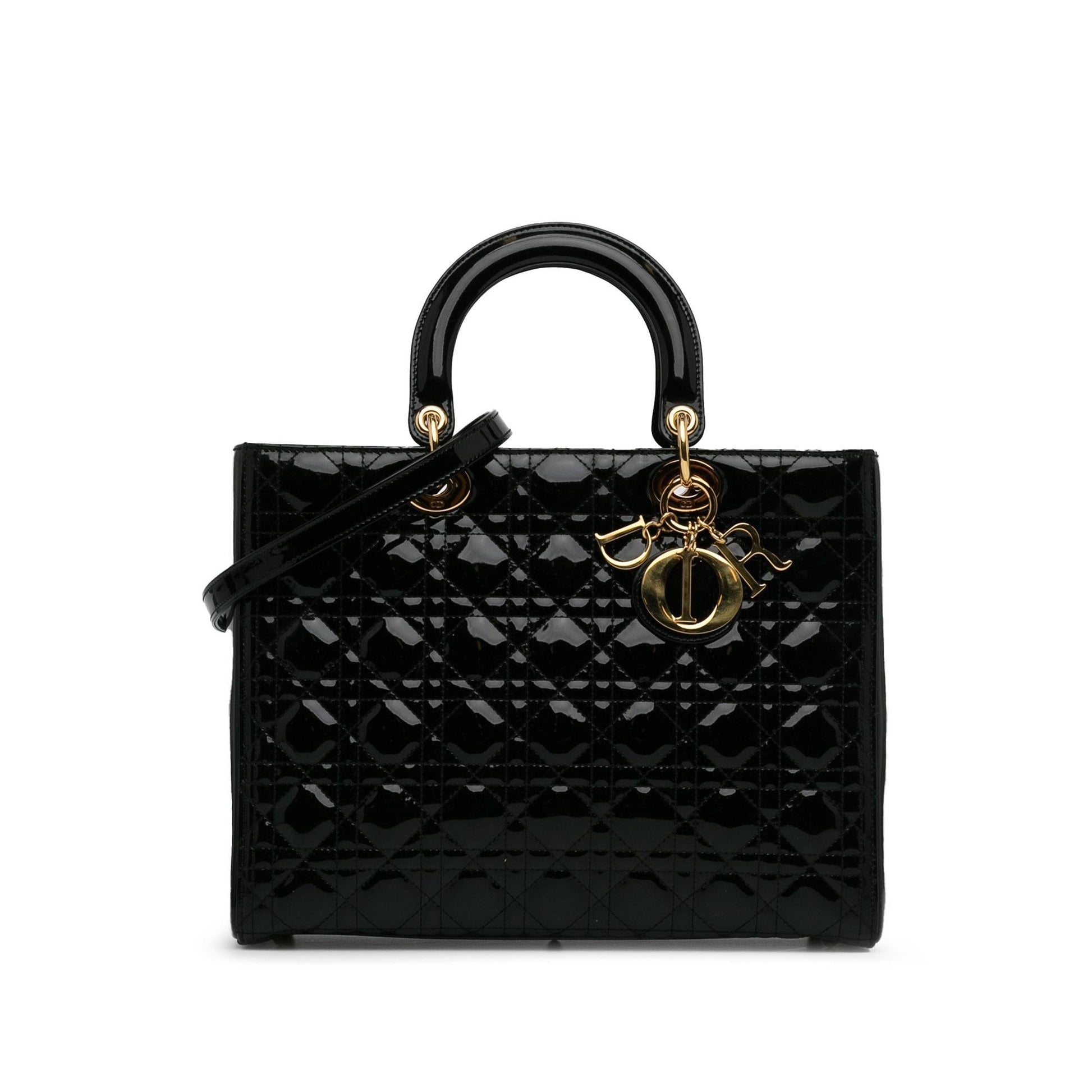 Dior Cannage Lady Shg Wcwhtr Satchel Bag Patent Large