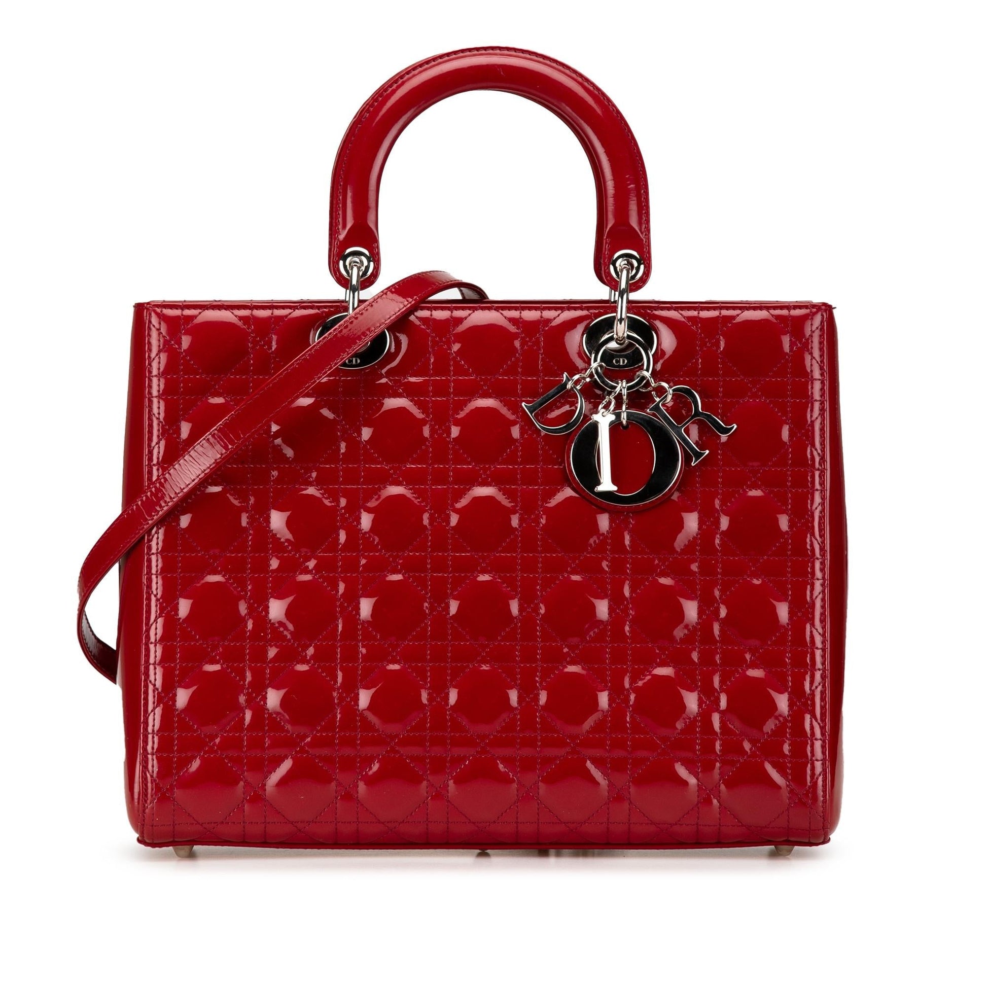 Dior Cannage Lady Satchel Bag Patent Large