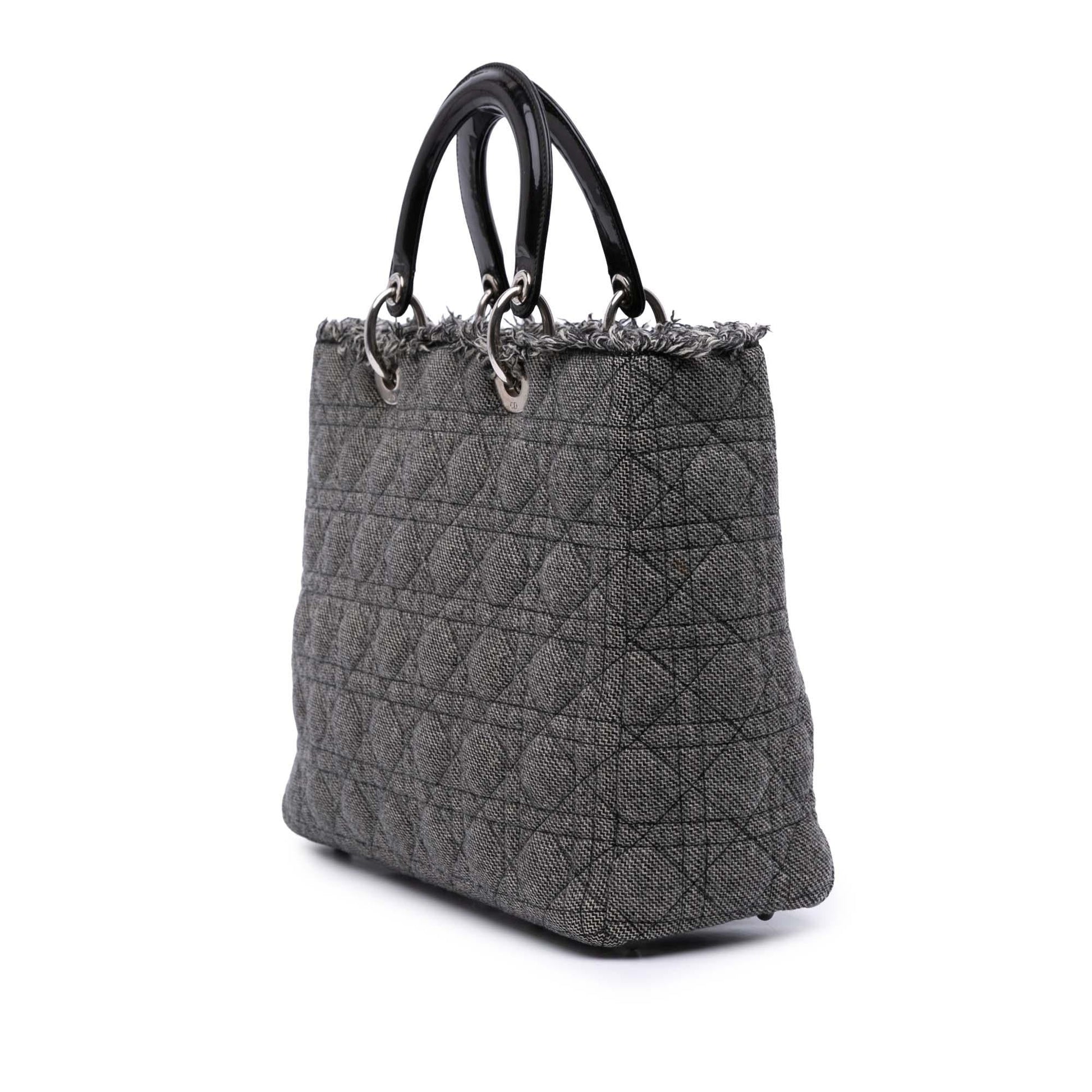 Dior Tweed Cannage Lady Satchel Bag Large