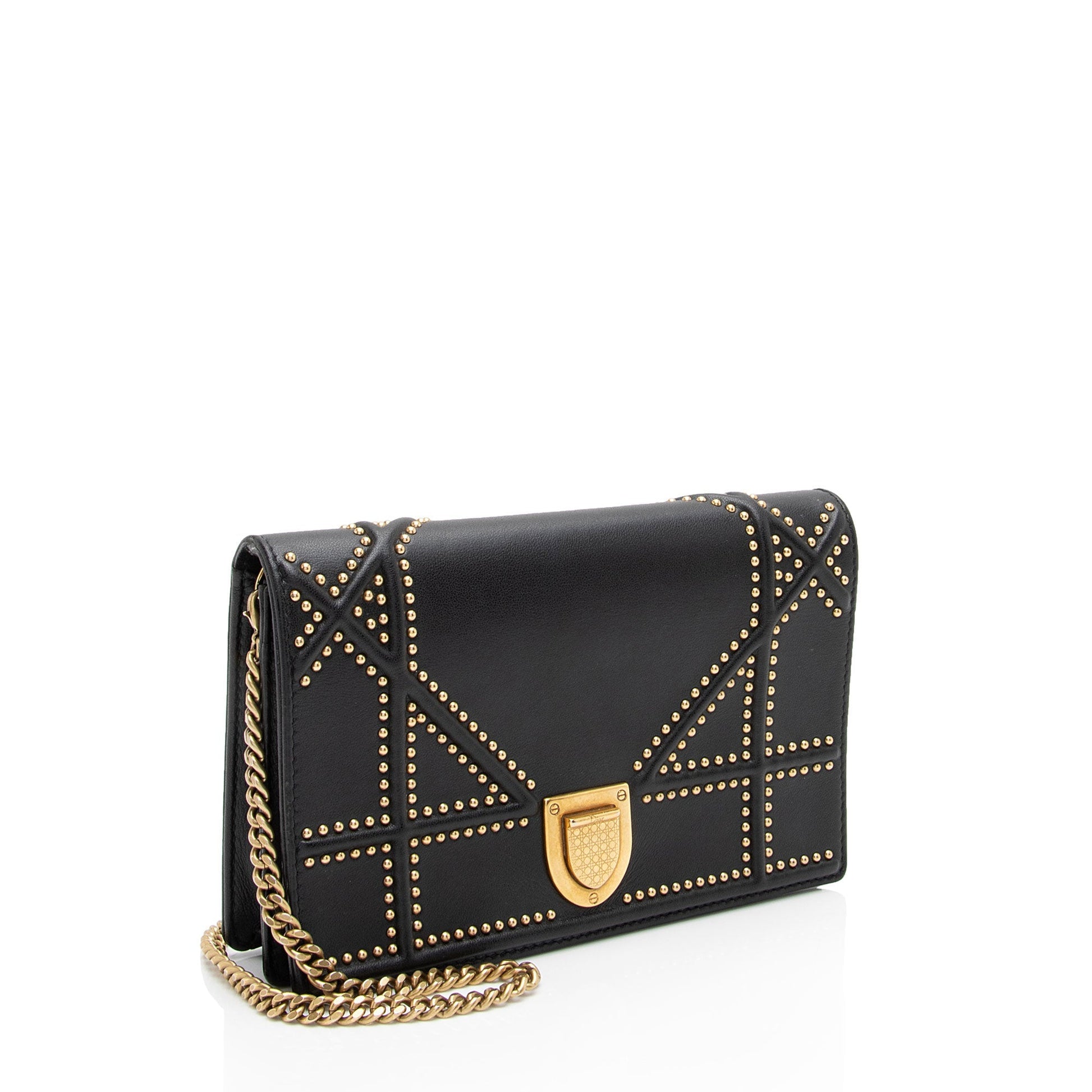 Dior Calfskin Studded ama Wallet On Bag Chain Crossbody Bag