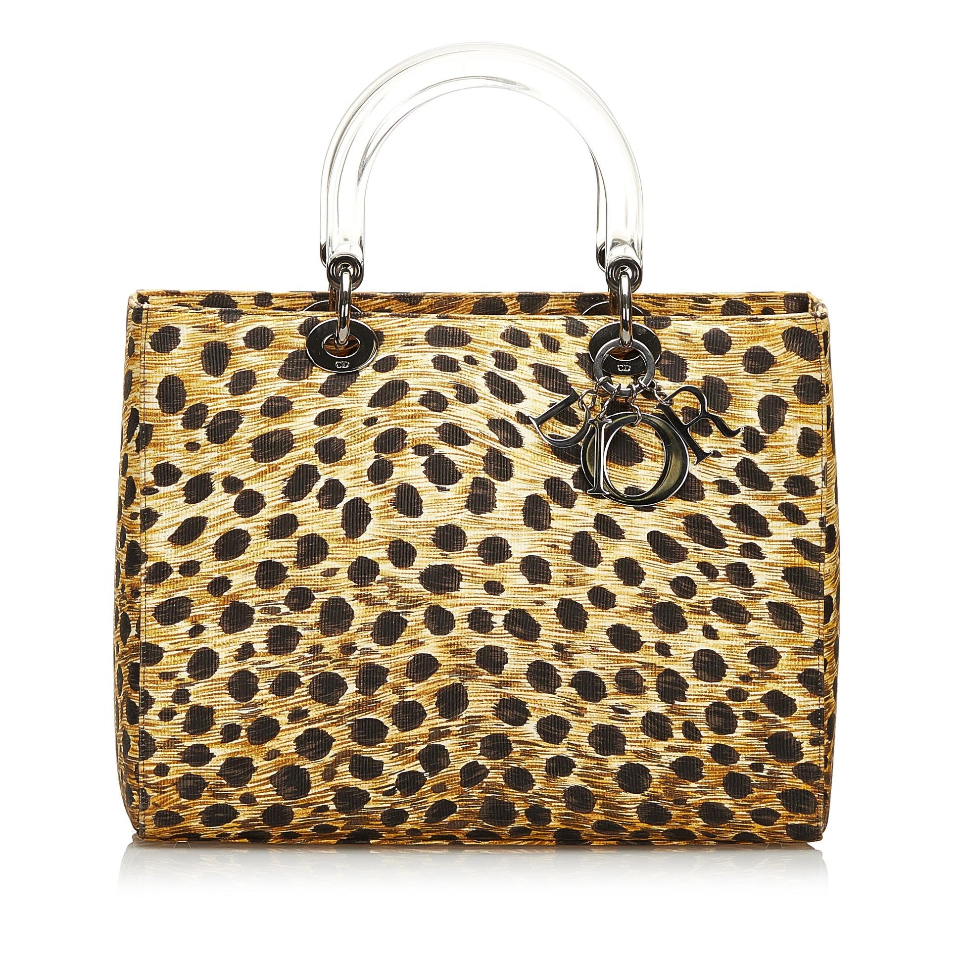 Dior Leopard Print Lady Shg Satchel Bag Canvas