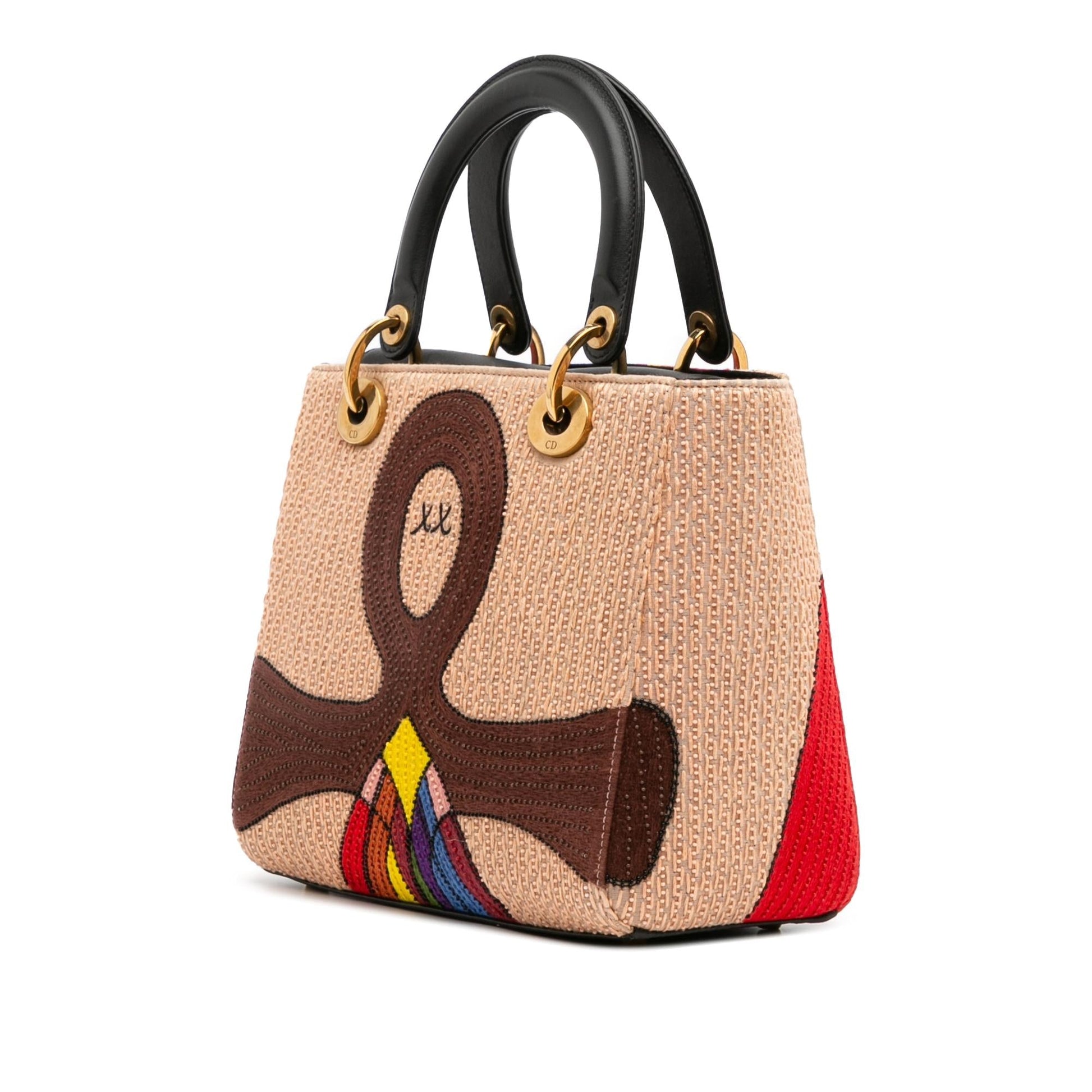 Dior Calfskin Beaded And Tarot Judgment Lady Satchel Bag Medium Embroidered
