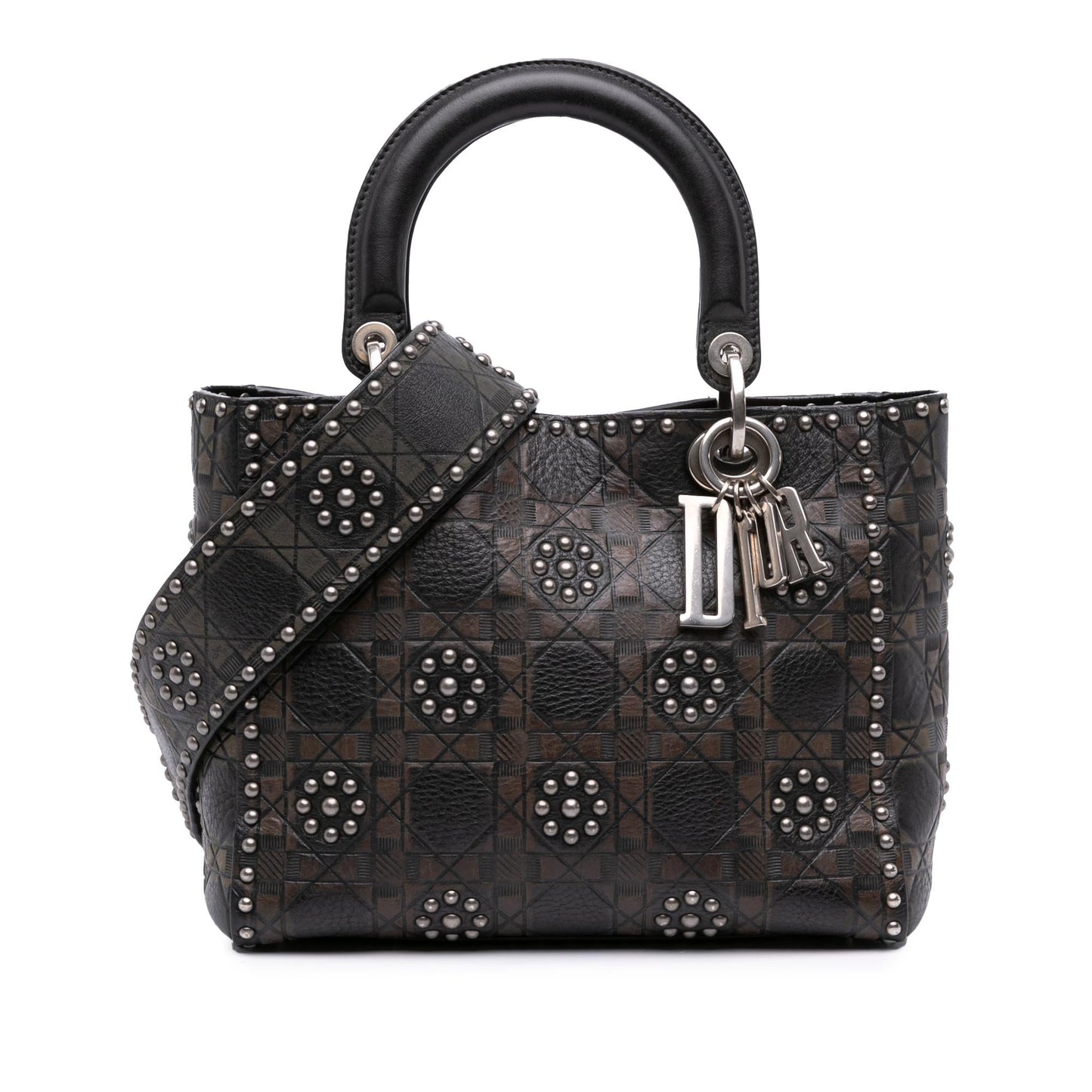 Dior Calfskin Cannage Flower Studded Supple Lady Satchel Bag Medium Embossed
