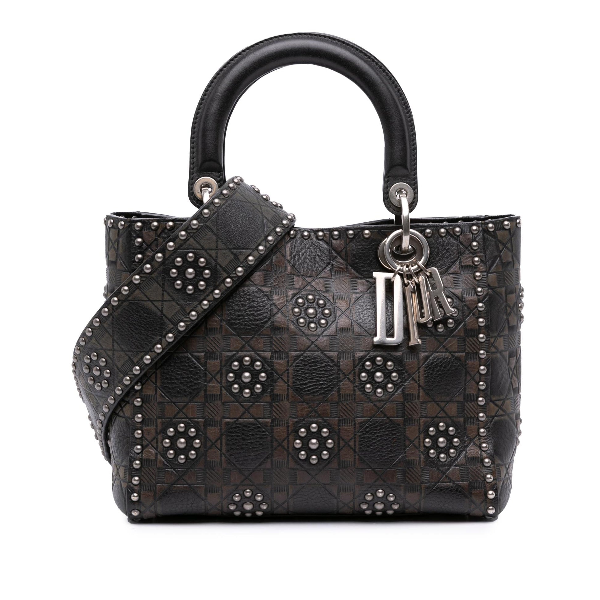 Dior Calfskin Cannage Flower Studded Supple Lady Satchel Bag Medium Embossed