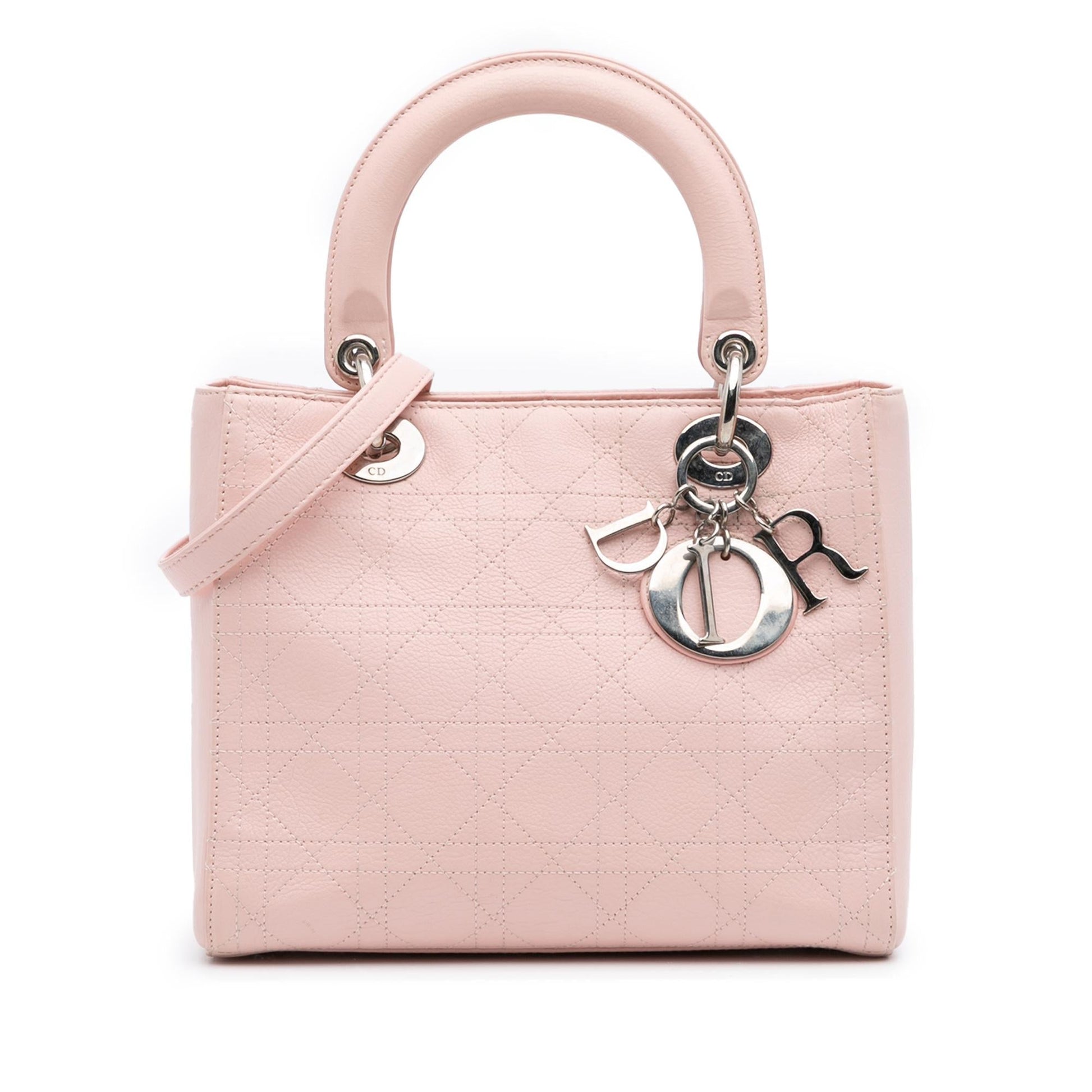 Dior Calfskin Cannage Stitched Lady Satchel Bag Medium